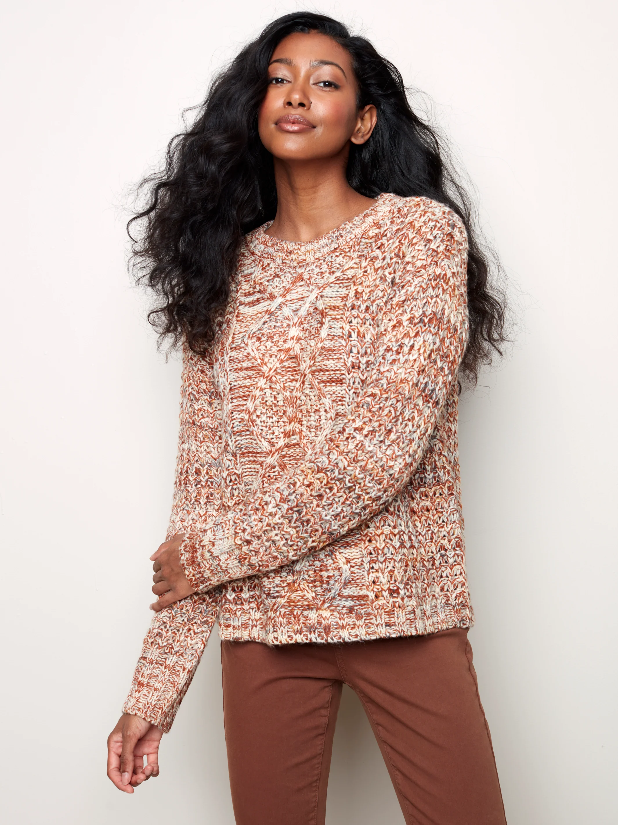 Charlie B Cable Knit Sweater - C2429-Spice - Image 2