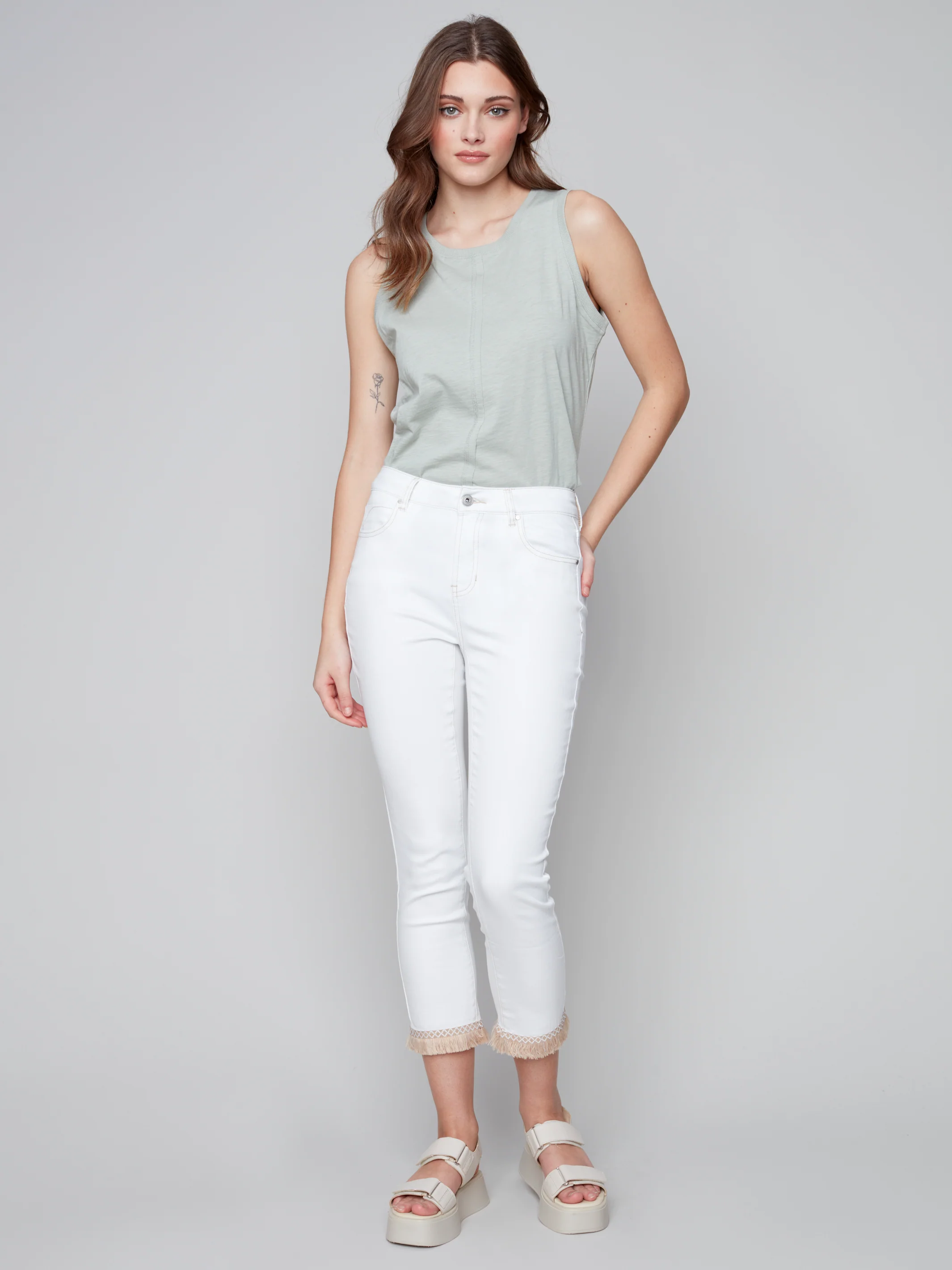 Charlie B  -C5393-615A -Twill Pant -White - Image 4