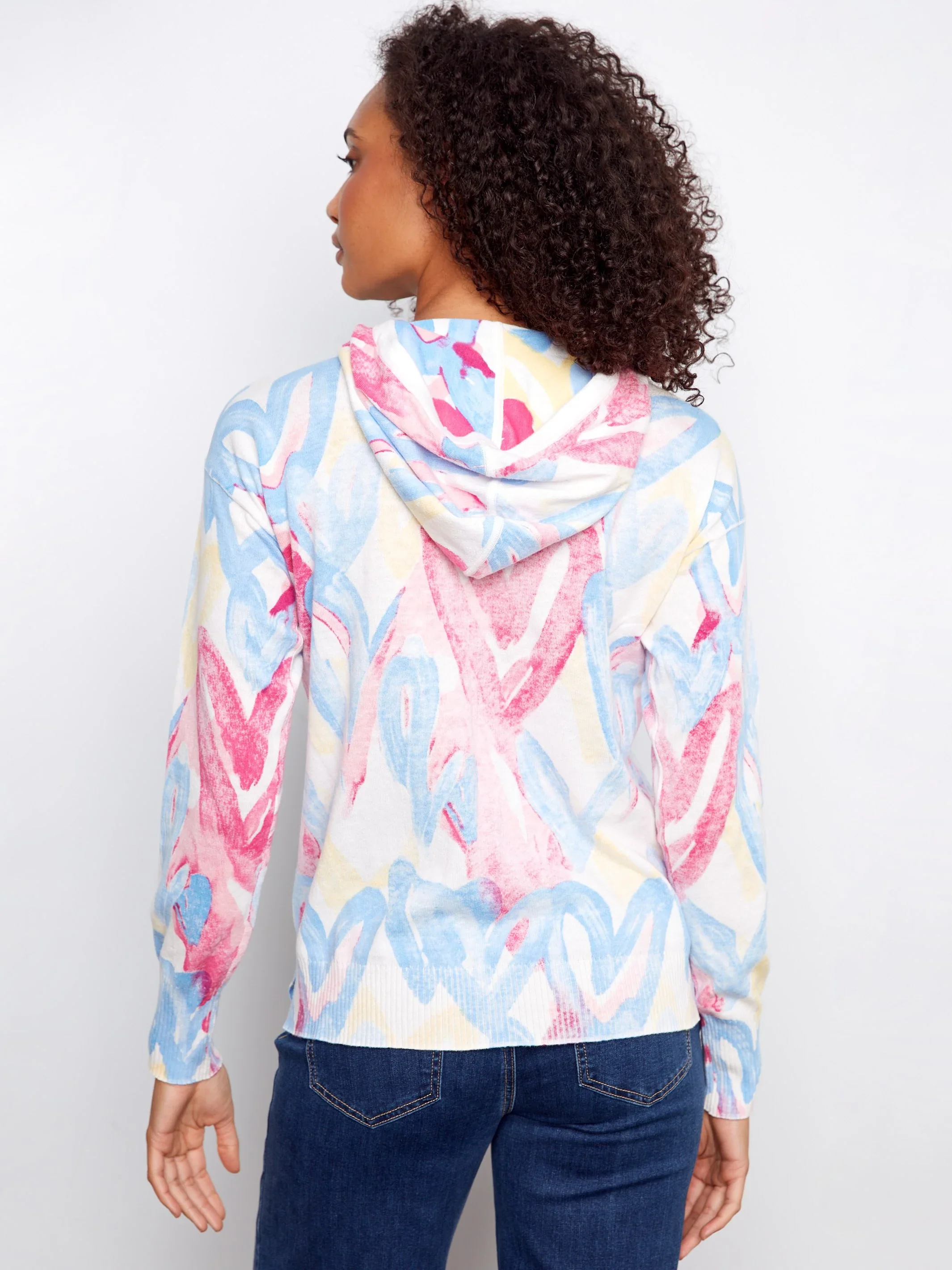 Charlie B-C2616RR-P073-Reverse Print Long Sleeve Hoodie Sweater-Rainbow - Image 5