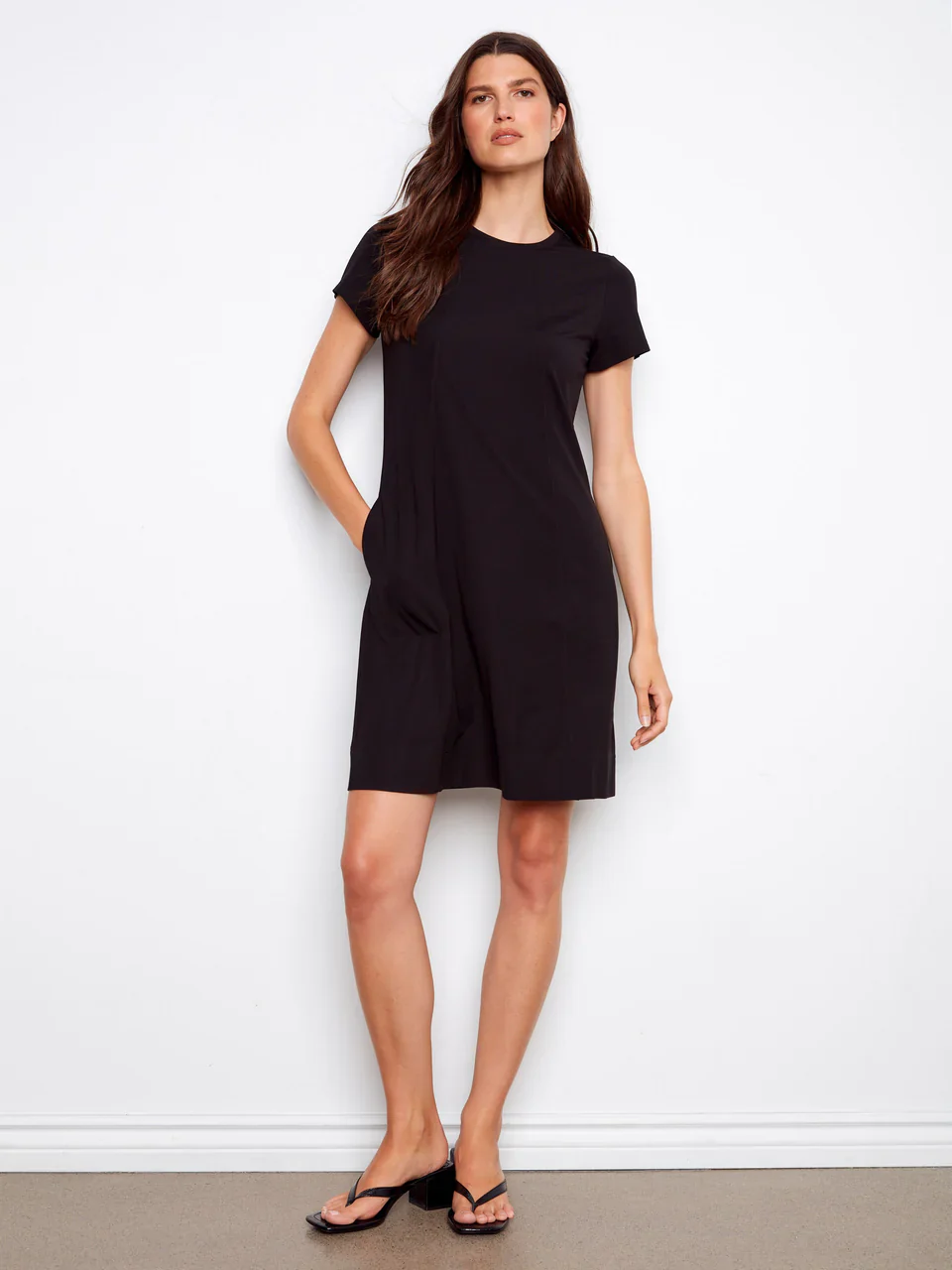 Charlie B-C3228-001-Interlock Knit Knee Length Dress-Black - Image 2