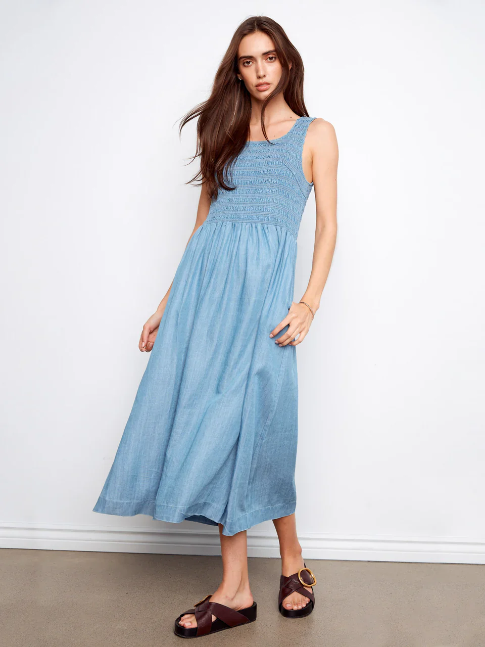 Charlie B-C3235-996-Sleeveless Maxi Dress W/Smocked Bodice-Soft Blue - Image 5
