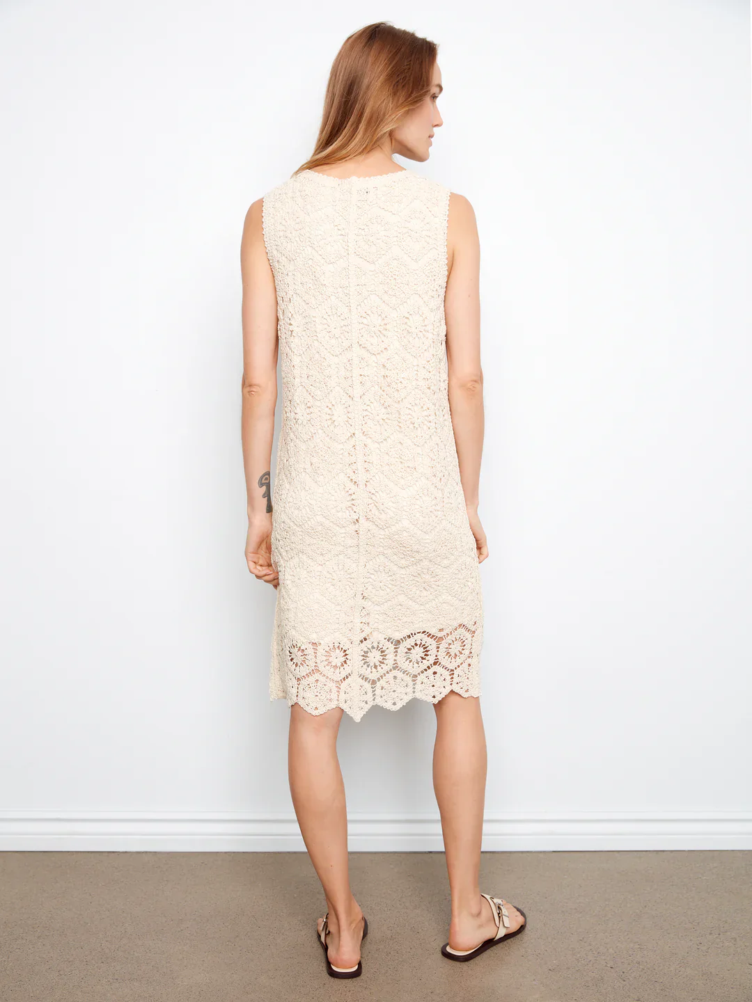 Charlie B-C3243-161-Crochet Sleeveless Midi Dress-Fog - Image 3