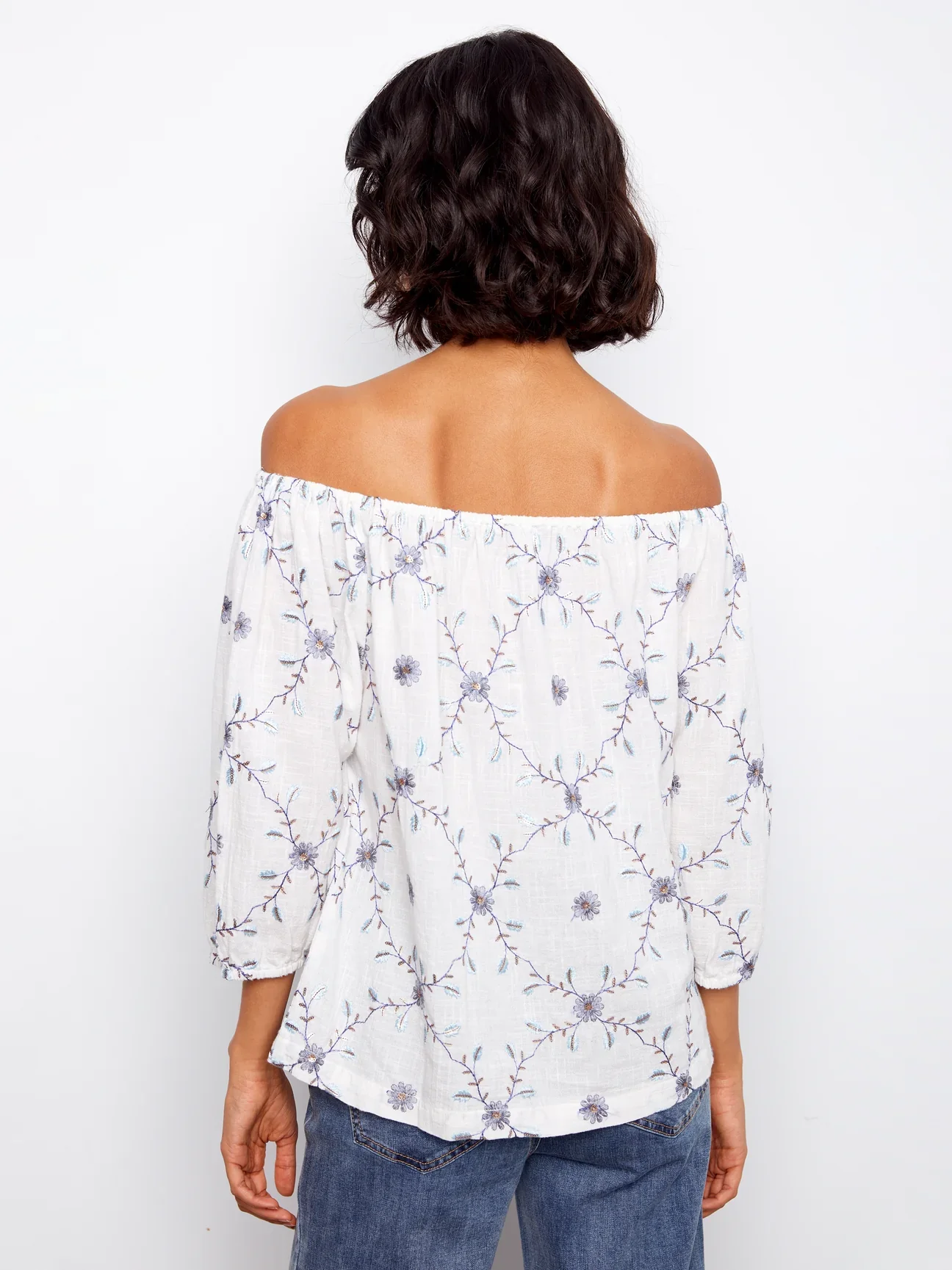 Charlie B-C4527RR-P095-Embroidered Cotton Off Shoulder Blouse-Daisy - Image 2