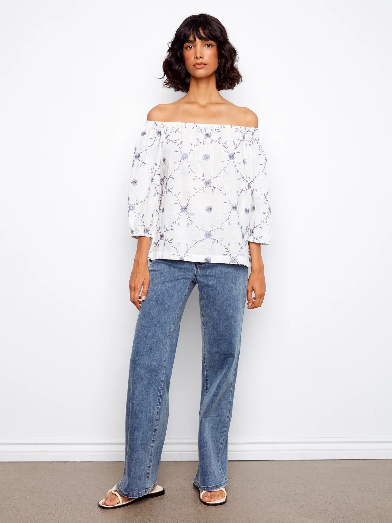 Charlie B-C4527RR-P095-Embroidered Cotton Off Shoulder Blouse-Daisy - Image 3