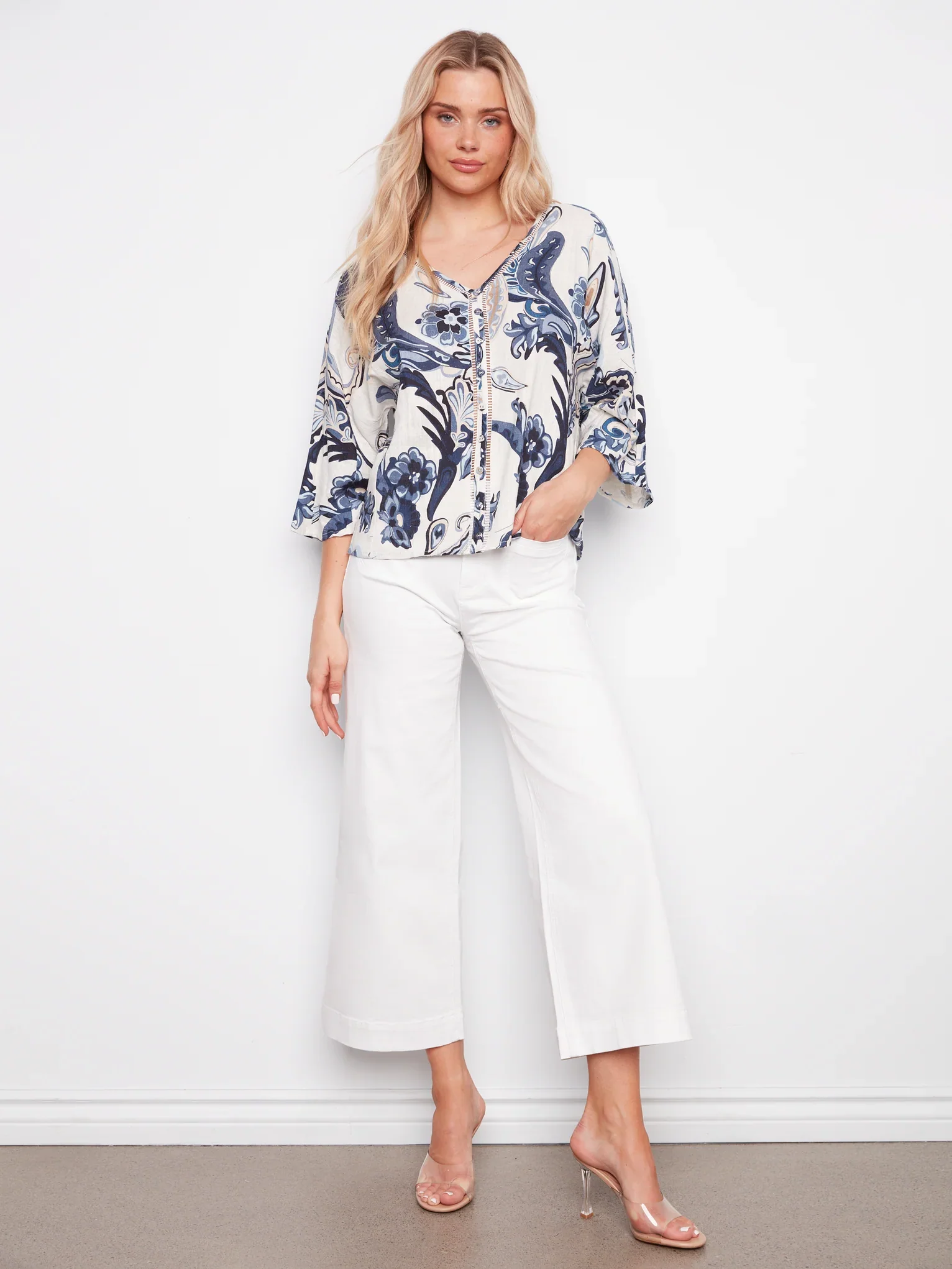 Charlie B-C4650-P498-Printed Dolman Sleeve Blouse-Paisley - Image 3