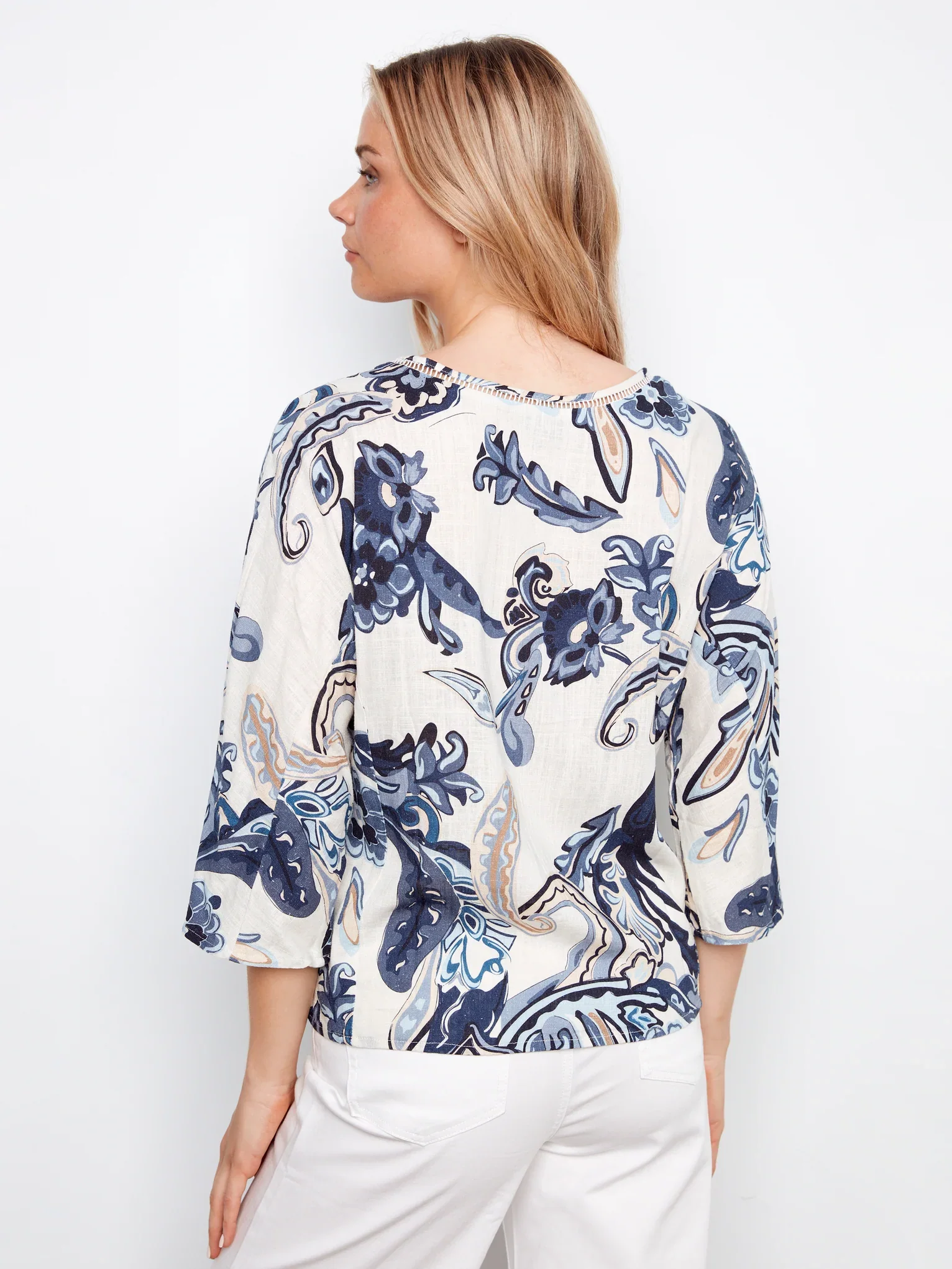 Charlie B-C4650-P498-Printed Dolman Sleeve Blouse-Paisley - Image 4