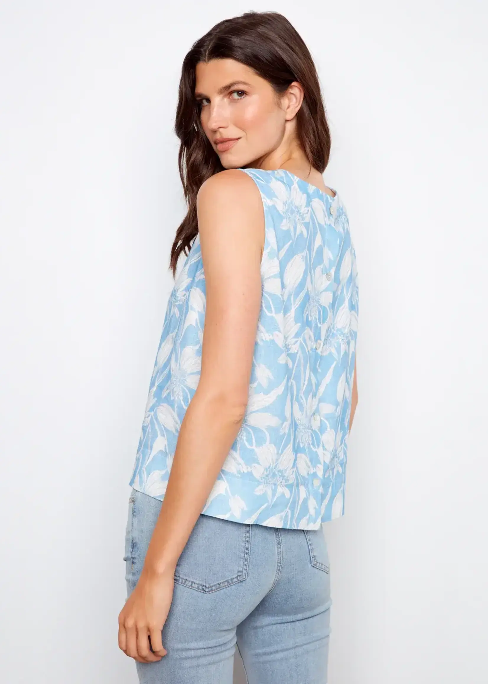 Charlie B-C4653B-P159-Print Sleeveless Blouse W/Back Button Detail-Veranda - Image 2