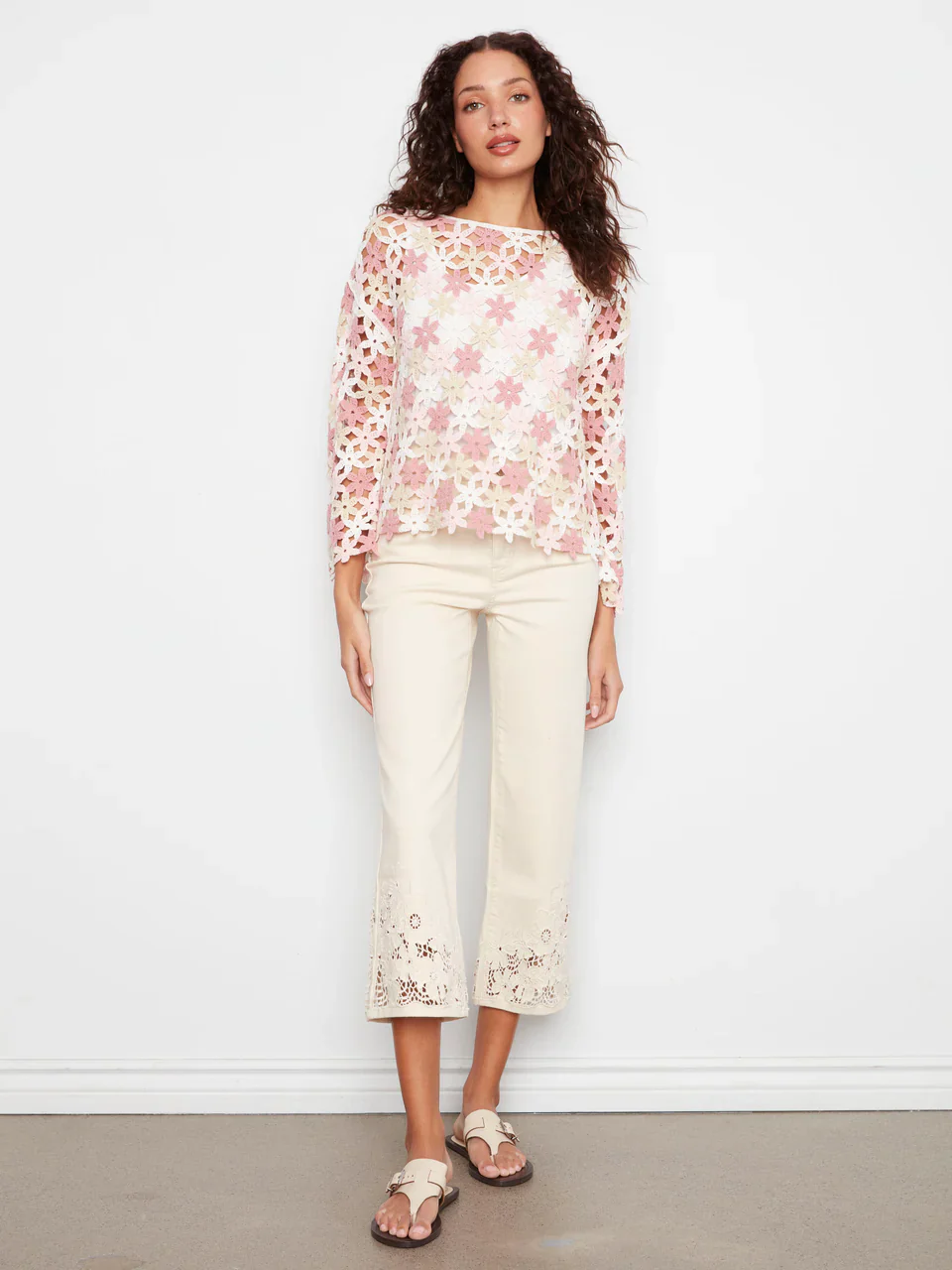 Charlie B-C4706-P010-Crochet Flower Blouse-Carnation - Image 4