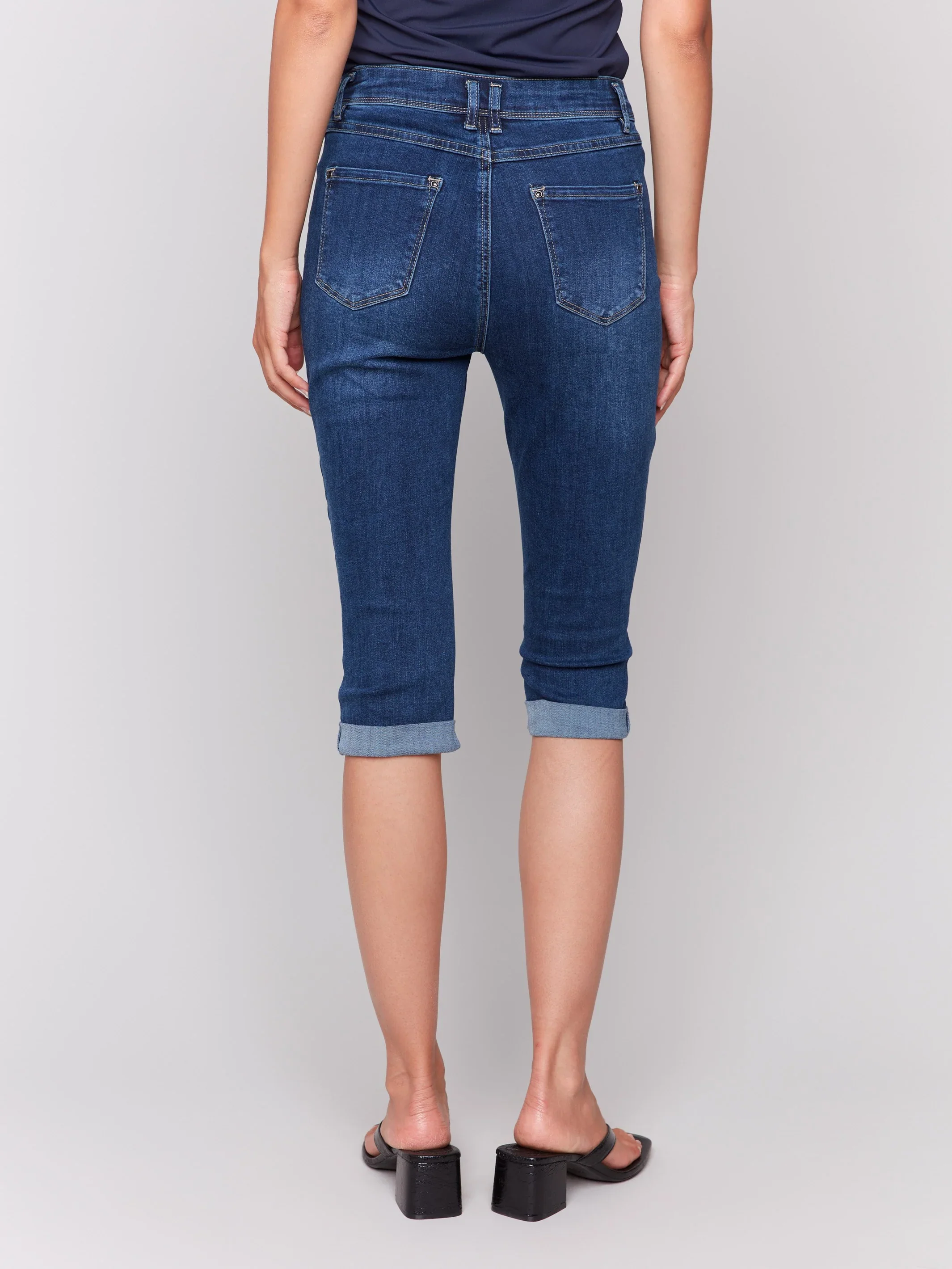 Charlie B-C5208WW-007-Stretch Denim Capri W/Cuffed Hem-Indigo - Image 6
