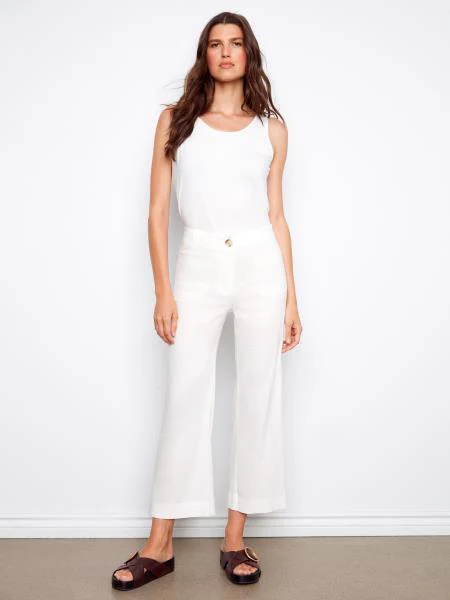 Charlie B-C5462RR-002-Wide Leg Pant W/Patch Pockets-White - Image 2
