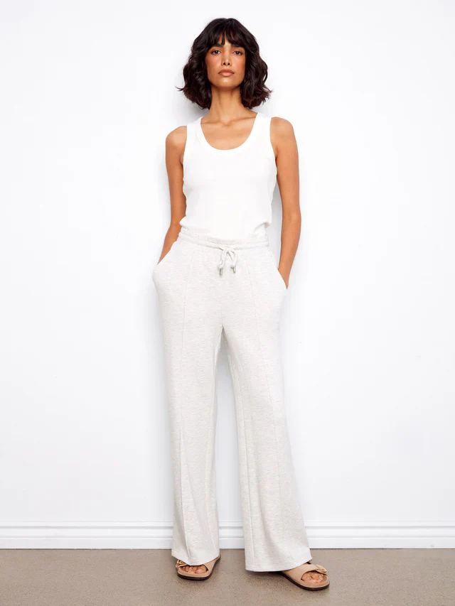 Charlie B-C5473-909-Soft Scuba Wide Leg Jogger Pants-LT Grey - Image 3