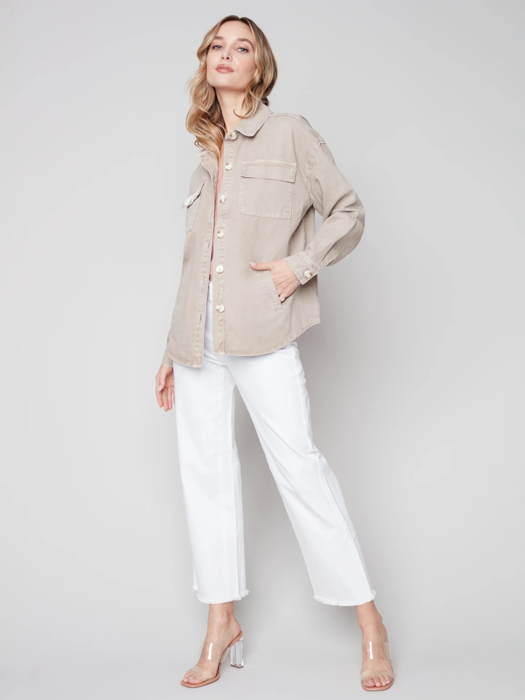 Charlie B -C6234 -351B- Twill Jacket -Greige - Image 2
