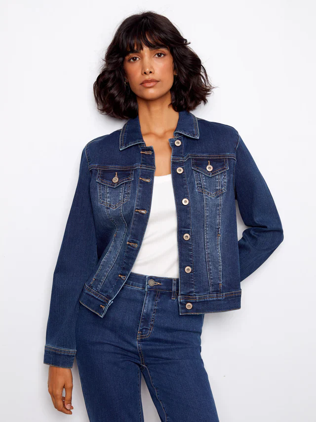 Charlie B-C6302TT-007-Stretch Denim Jacket-Indigo