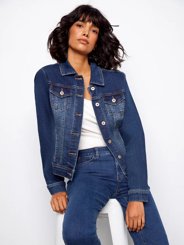 Charlie B-C6302TT-007-Stretch Denim Jacket-Indigo - Image 6