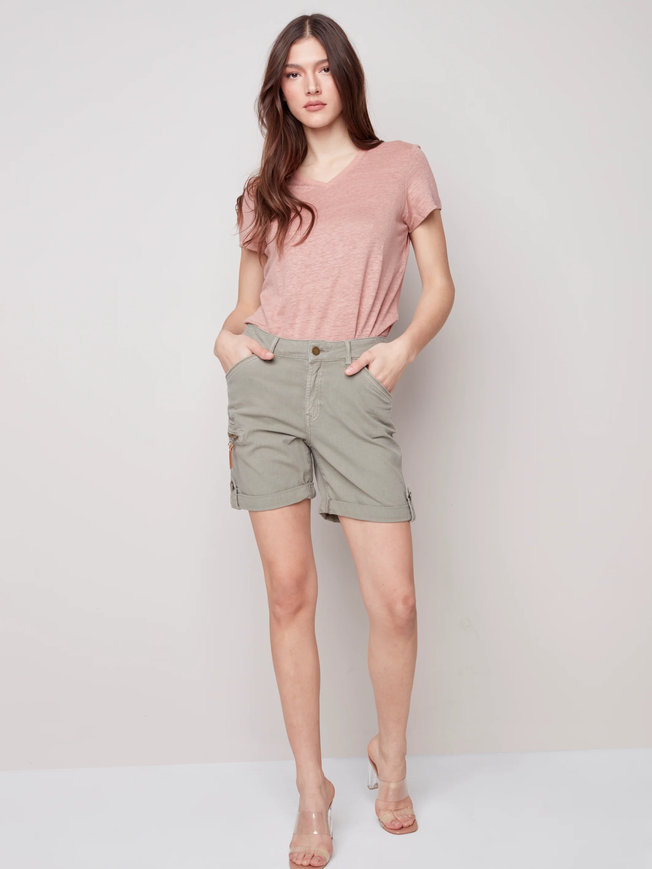 Charlie B - C8041R- 094B-Cargo Shorts -Celadon - Image 2