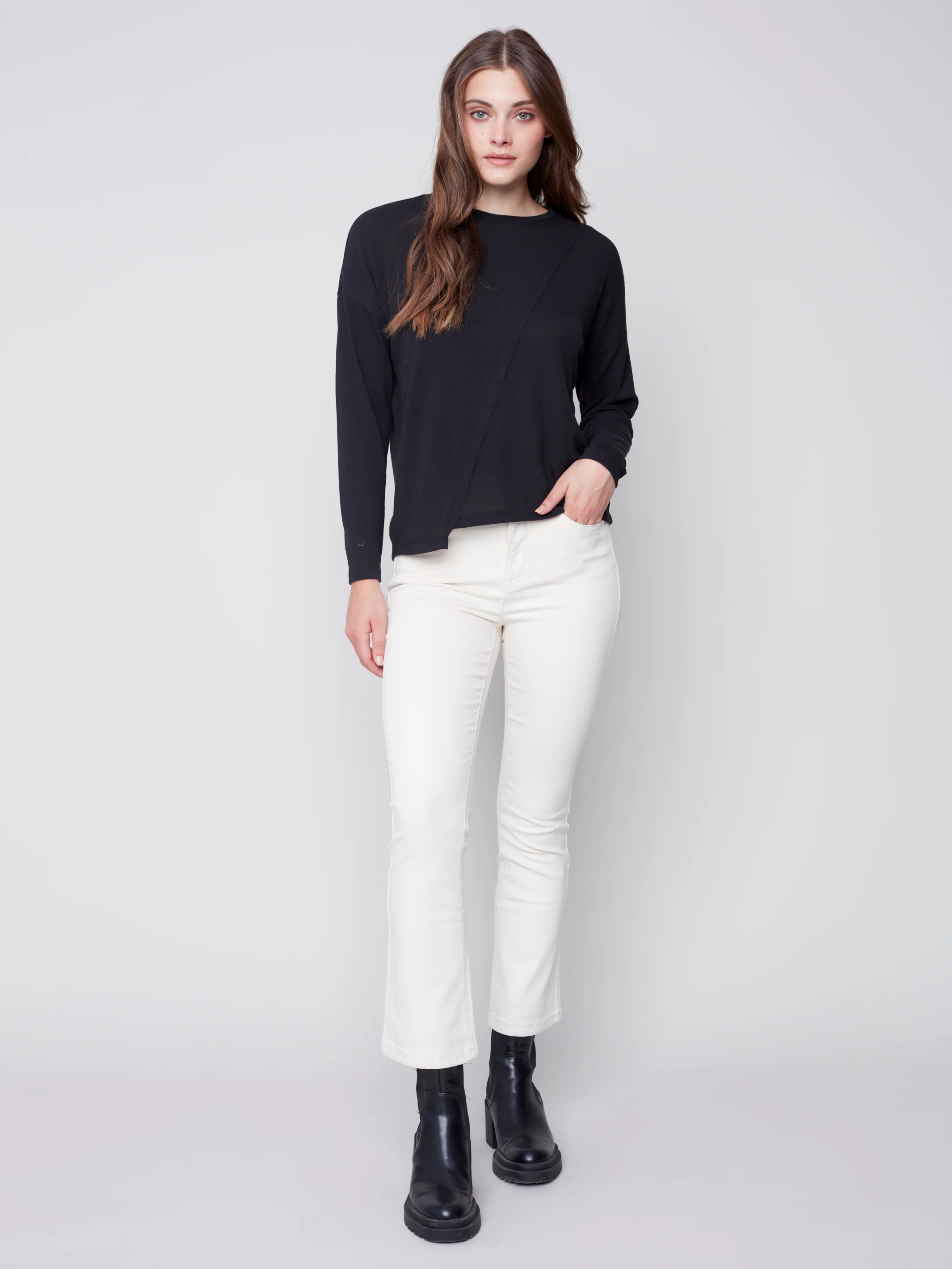 Charlie B -C1343PK-006B-Knit  Top-Black - Image 2