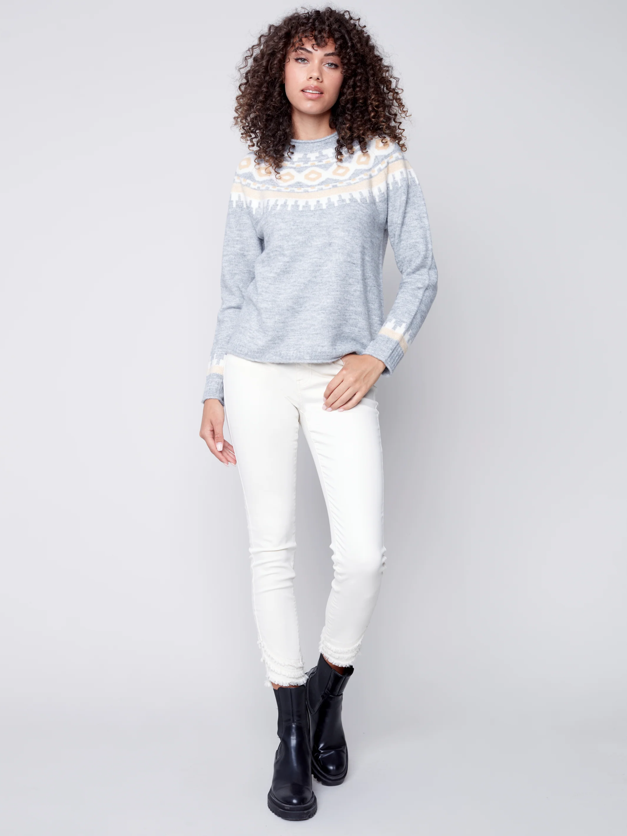 Charlie B -C2524-725B-Sweater- Grey