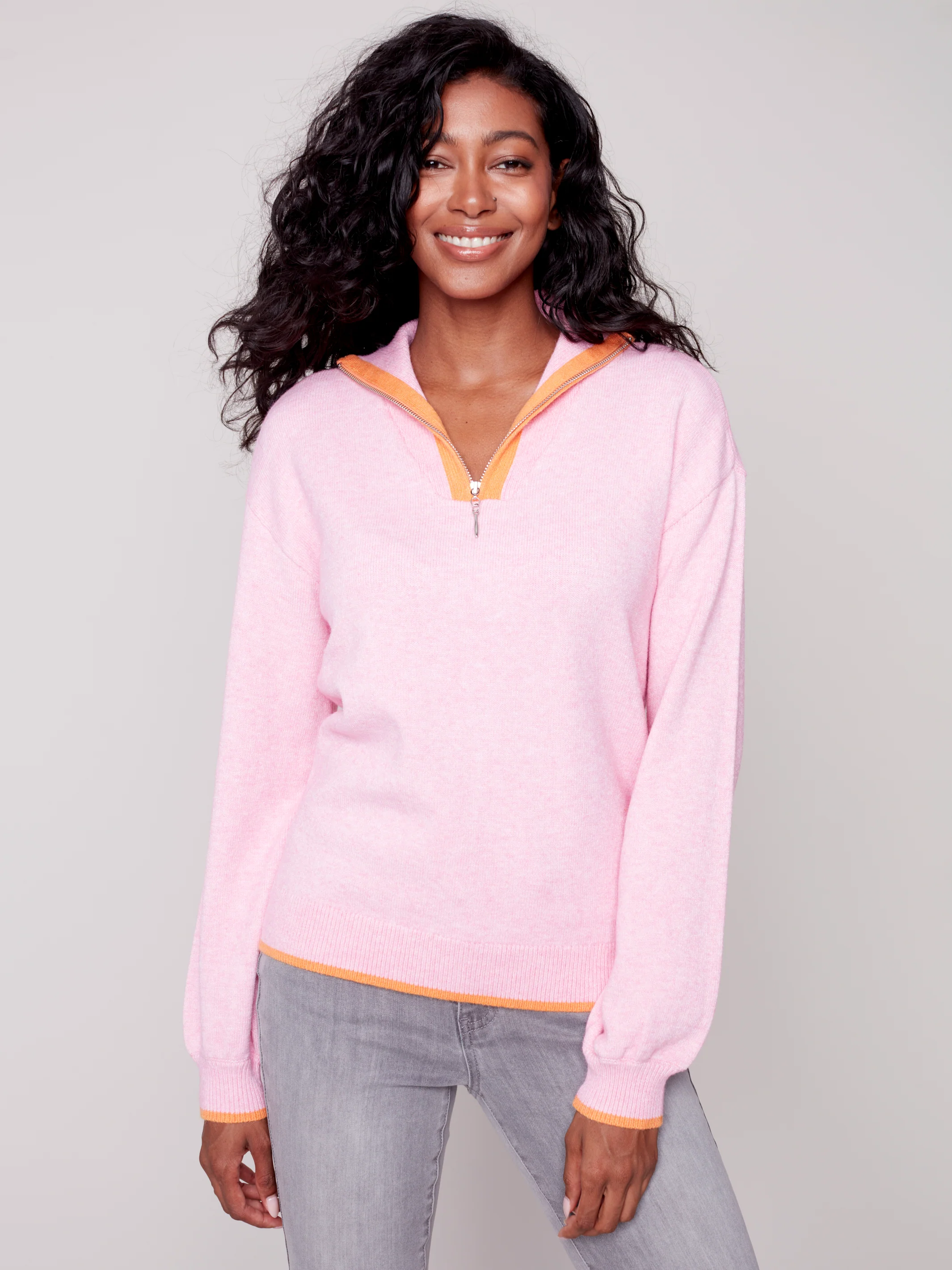 Charlie B -C2539-736A-Funnel Neck Sweater-Orchid - Image 2