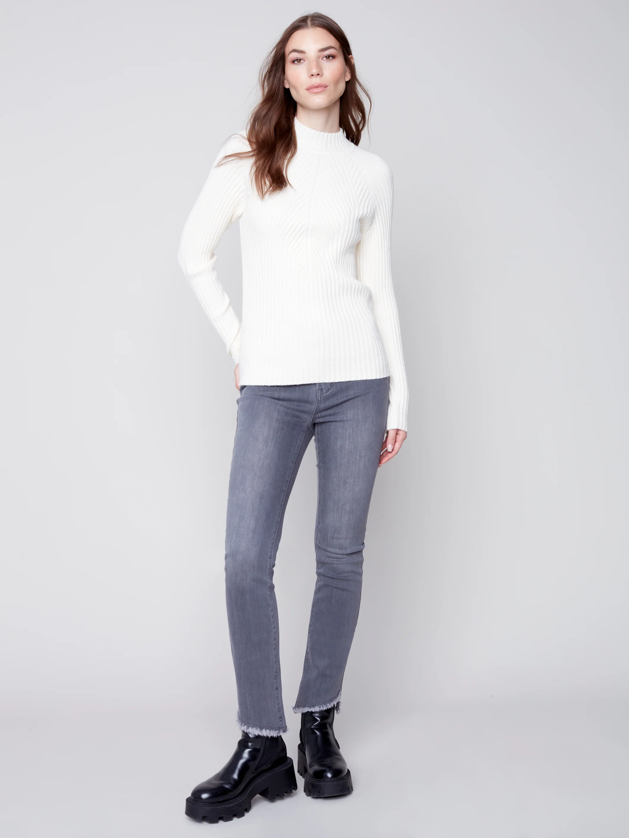 Charlie B -C2553-736A-Mock NK  Sweater -Ecru - Image 2