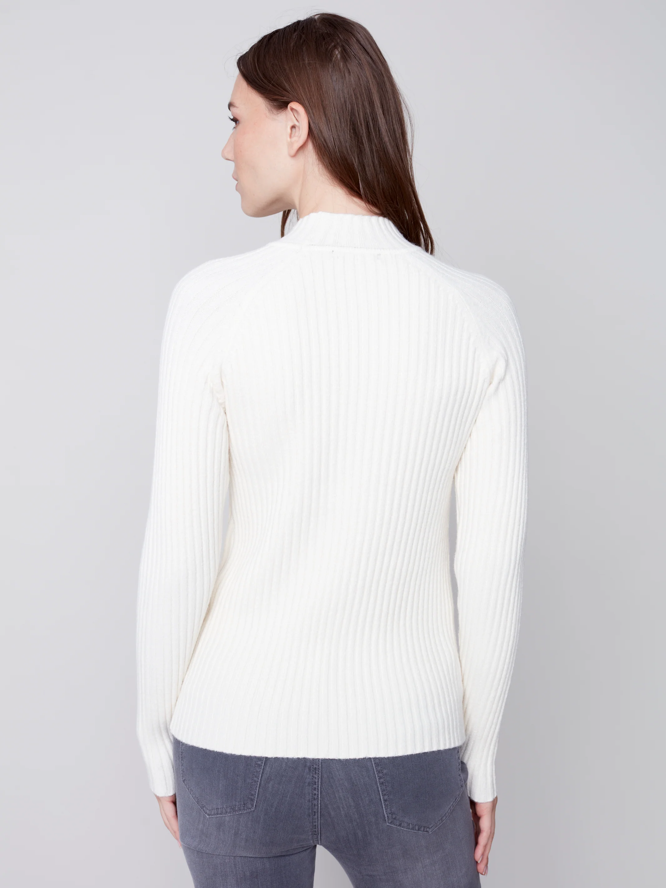 Charlie B -C2553-736A-Mock NK  Sweater -Ecru - Image 5