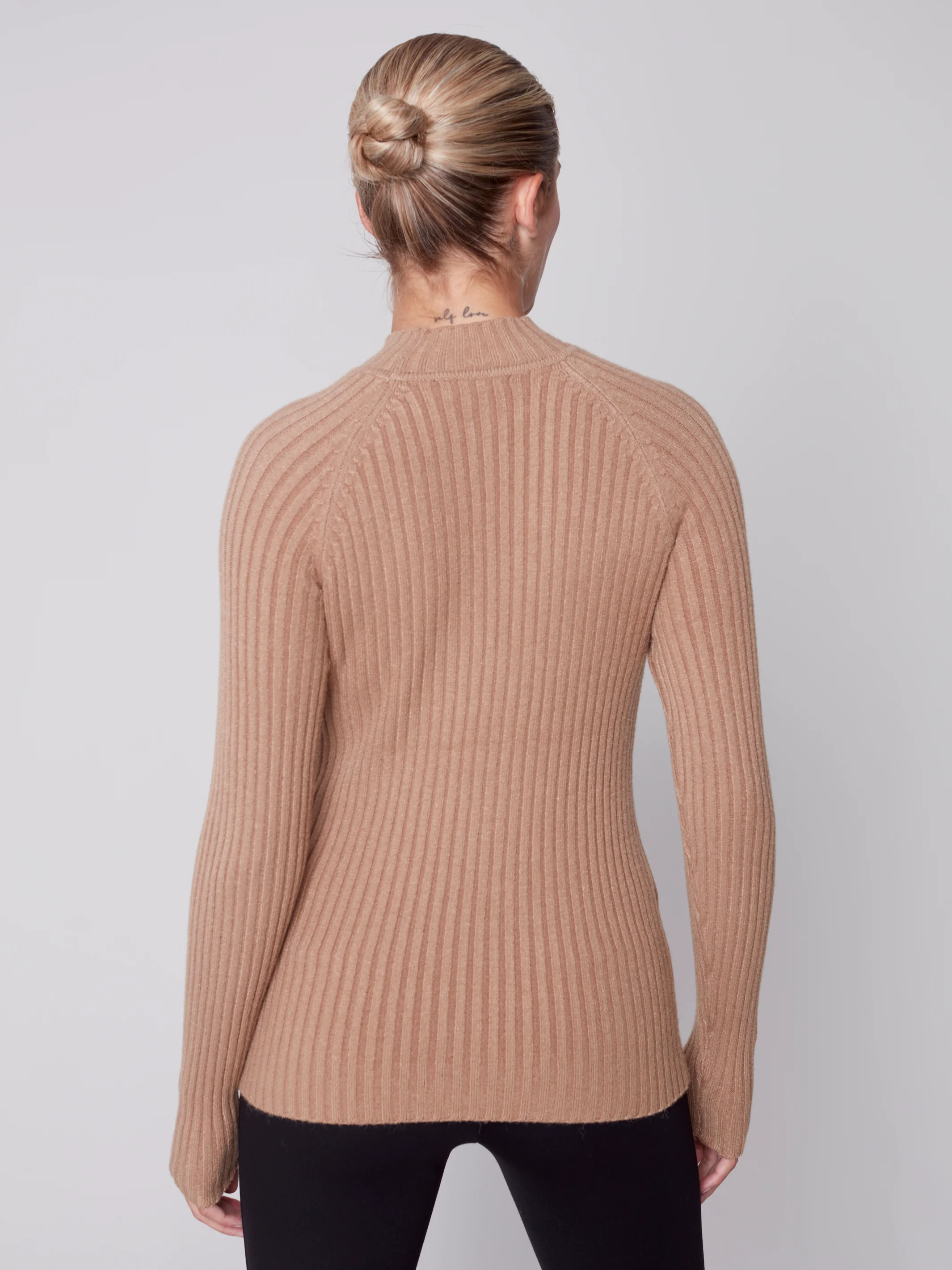 Charlie B -C2553-736A-Mock NK  Sweater -Truffle - Image 5