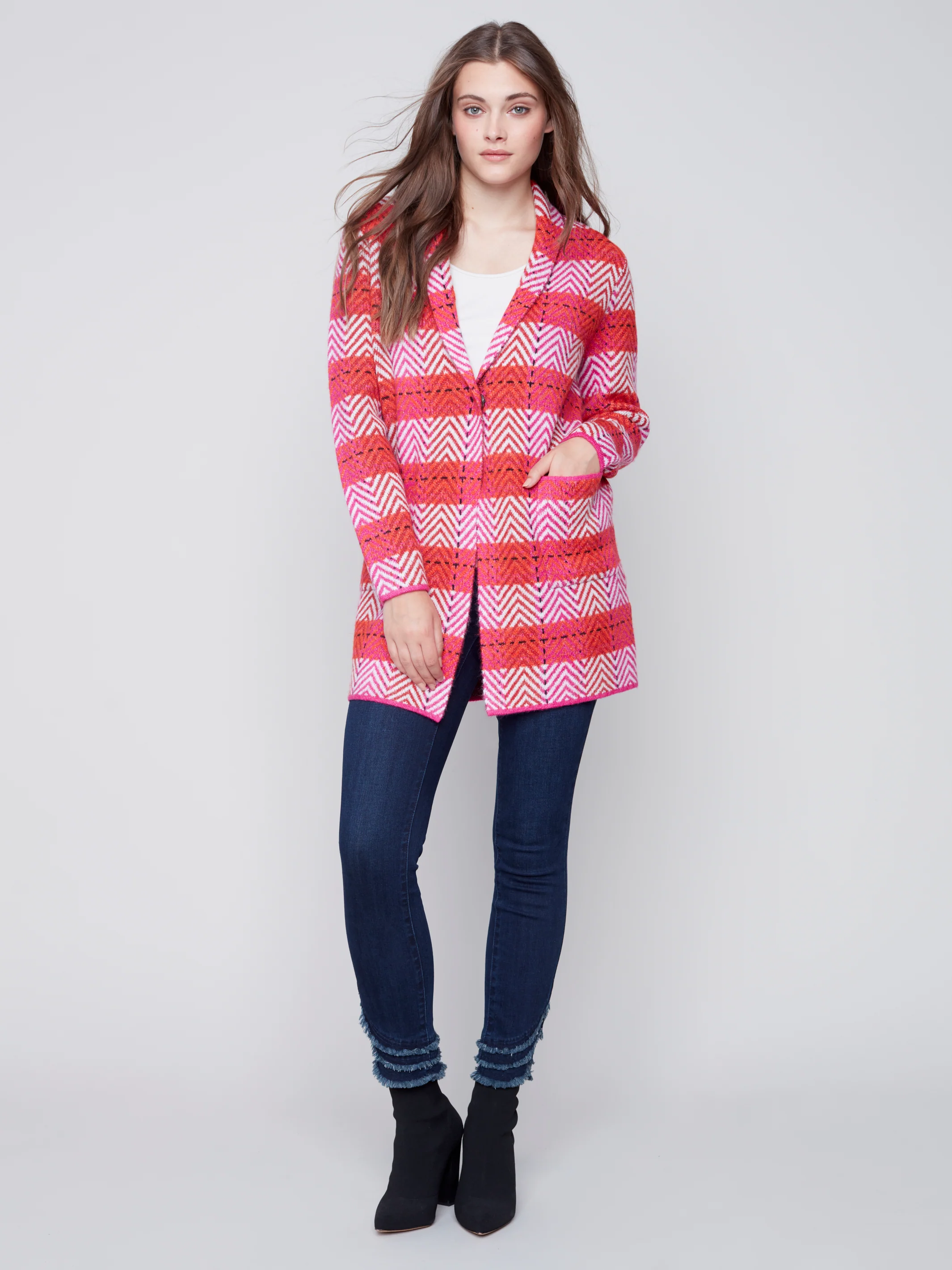 Charlie B -C2555-643B-Plaid Cardigan -Orchid - Image 2