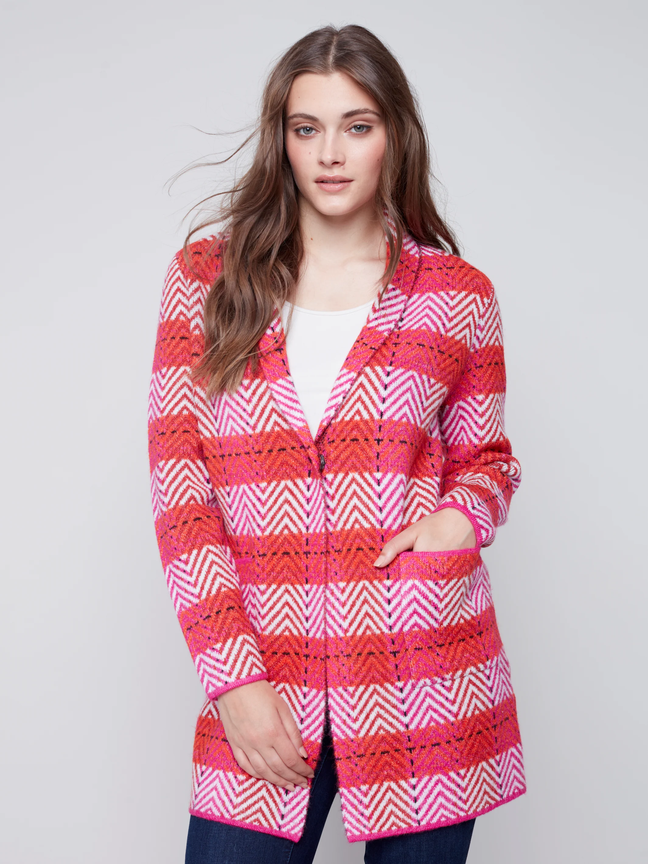 Charlie B -C2555-643B-Plaid Cardigan -Orchid - Image 3