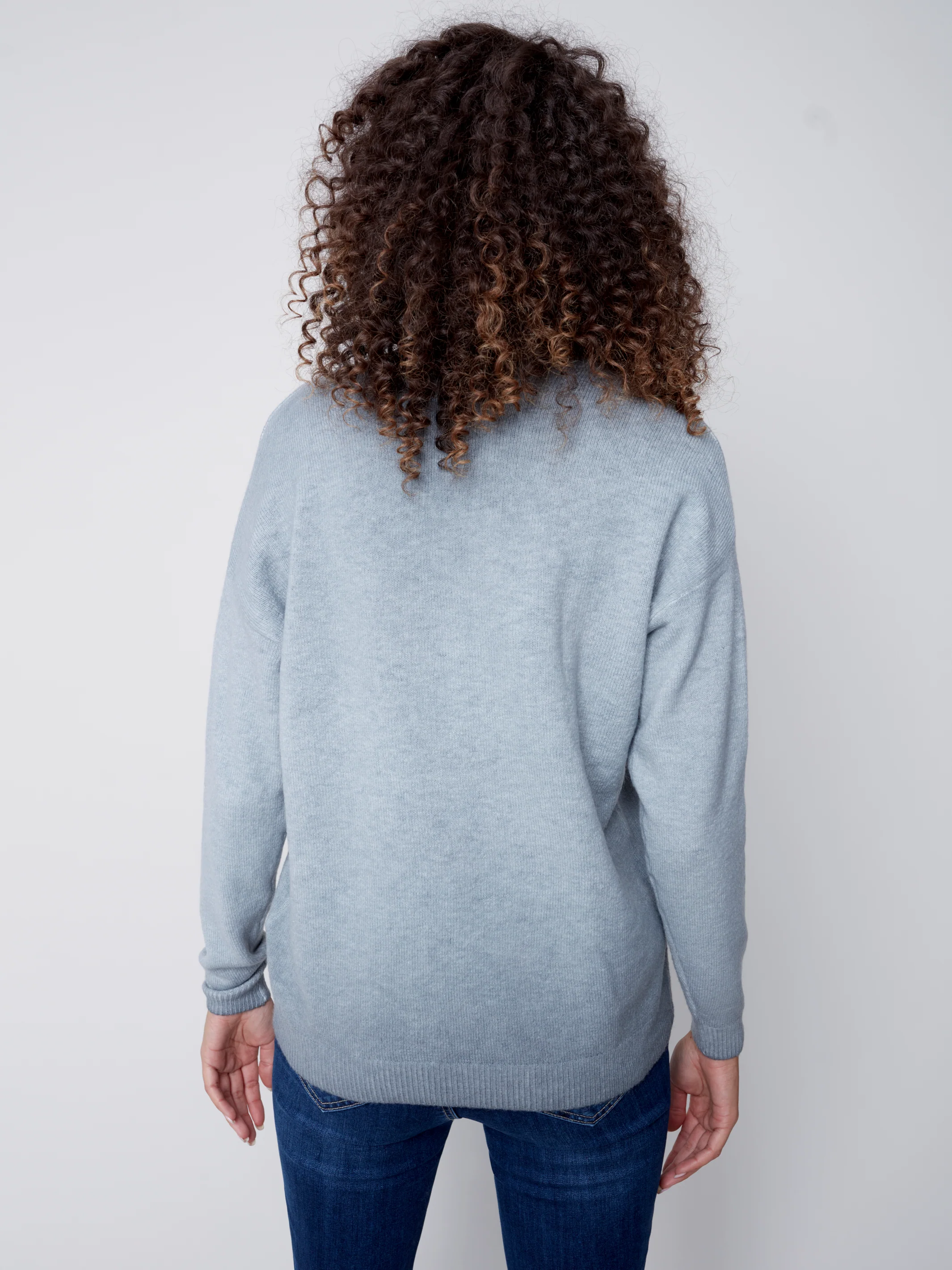 Charlie B -C2558-650B-V Neck Sweater -H- Grey - Image 5