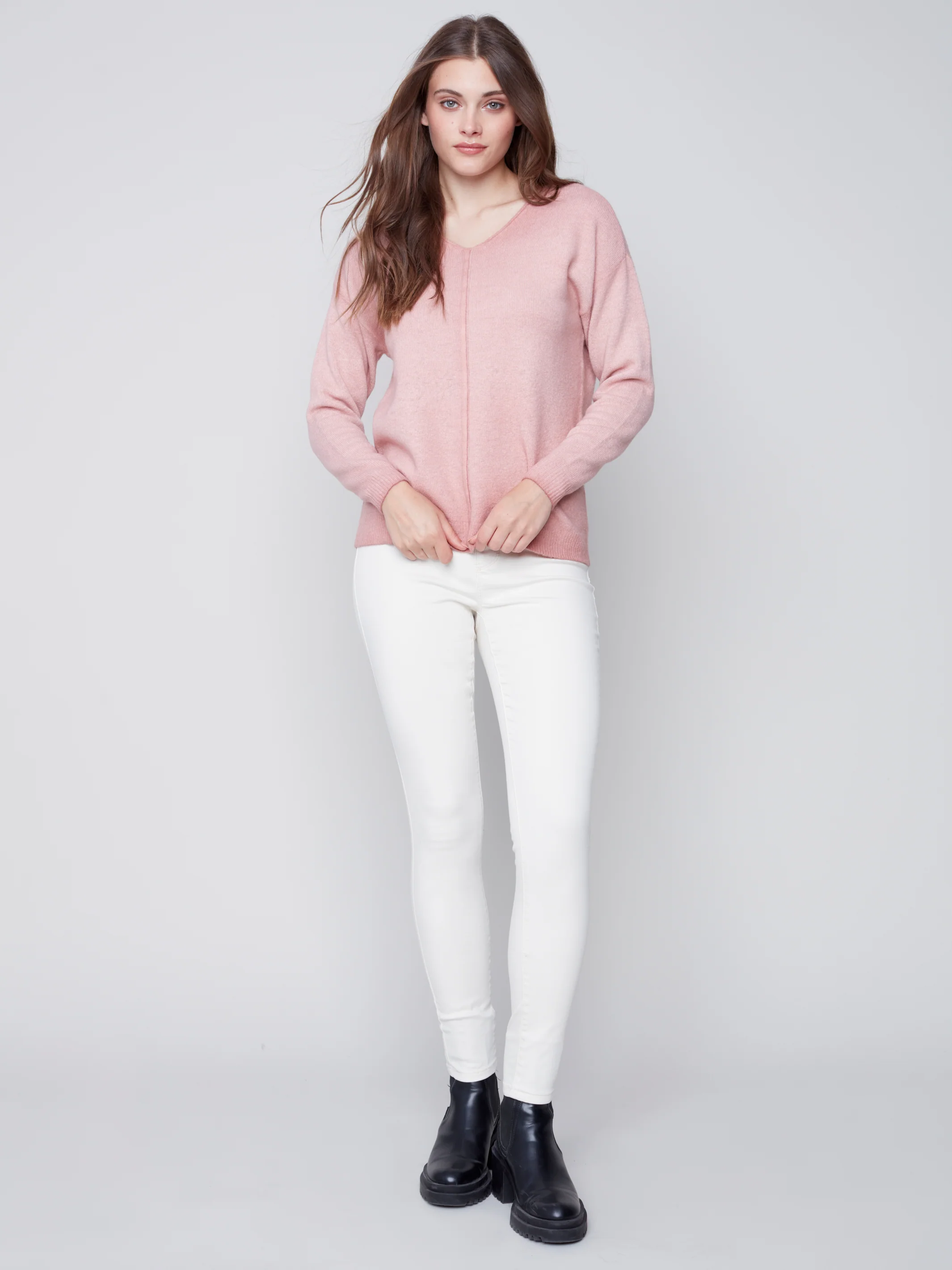 Charlie B -C2558-650B-V Neck Sweater -Raspberry - Image 2
