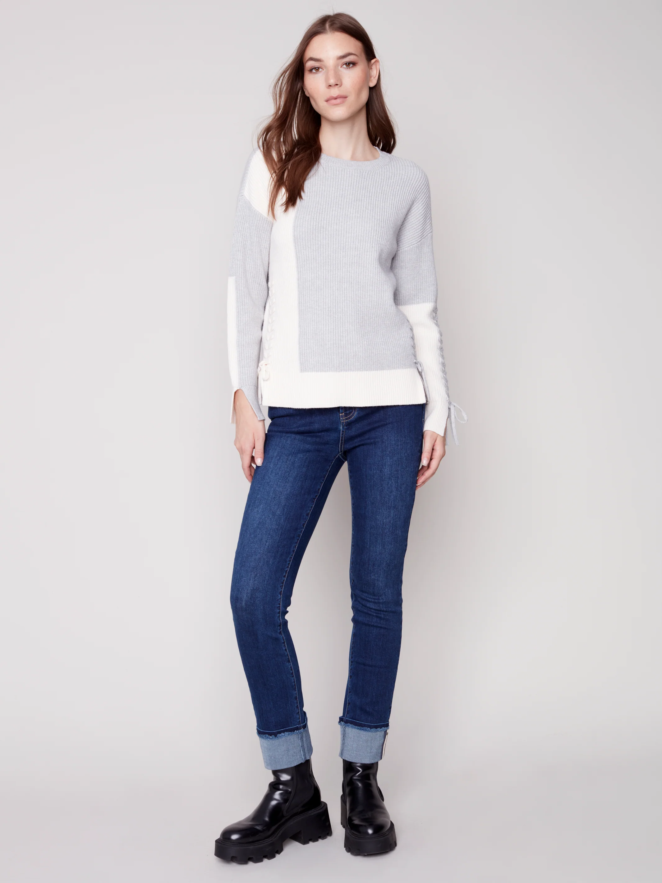 Charlie B -C2573-670B- Sweater/Lacing -H-Grey