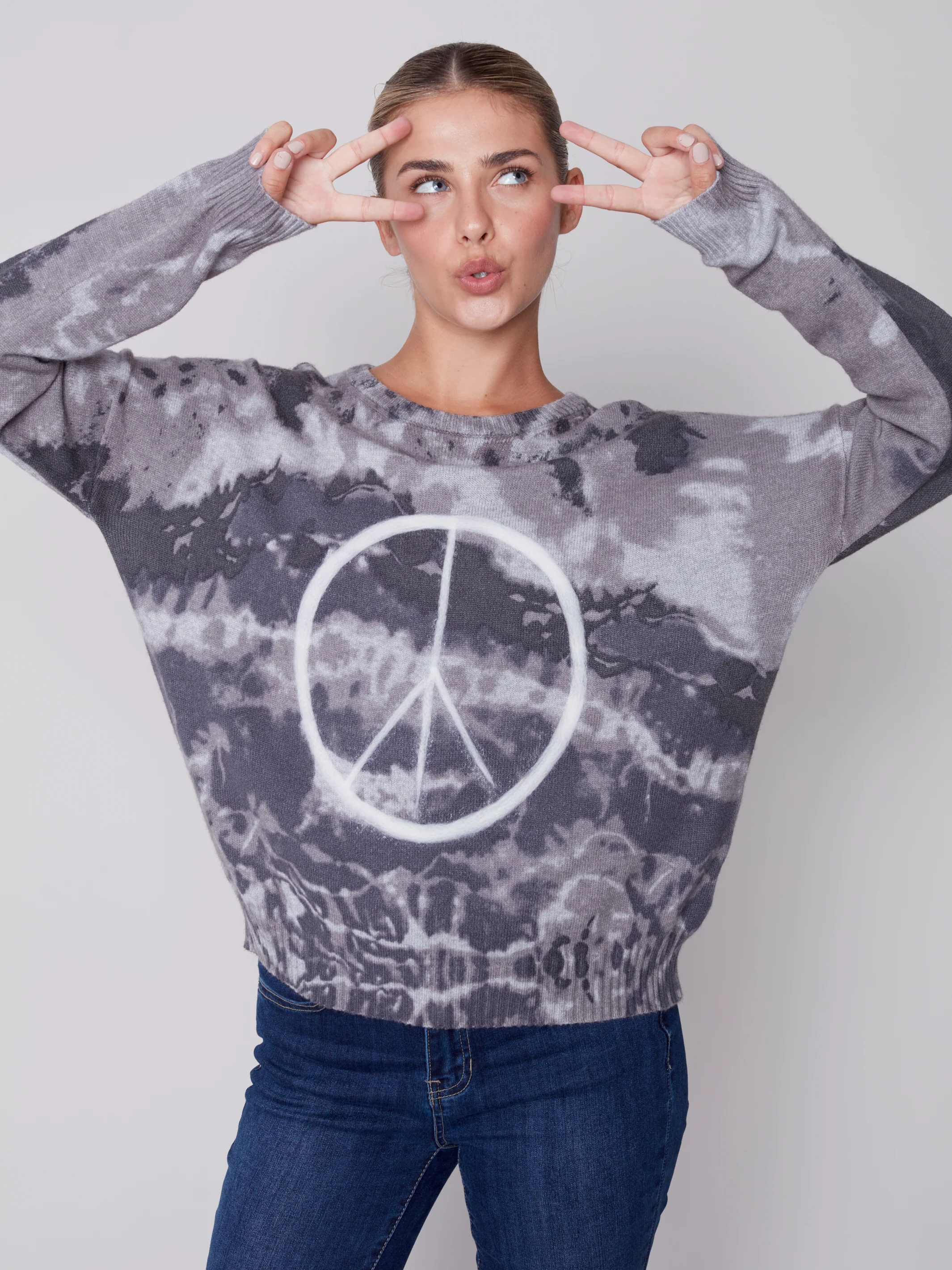 Charlie B -C2592P-736A-Printed  Sweater-Charcoal - Image 4