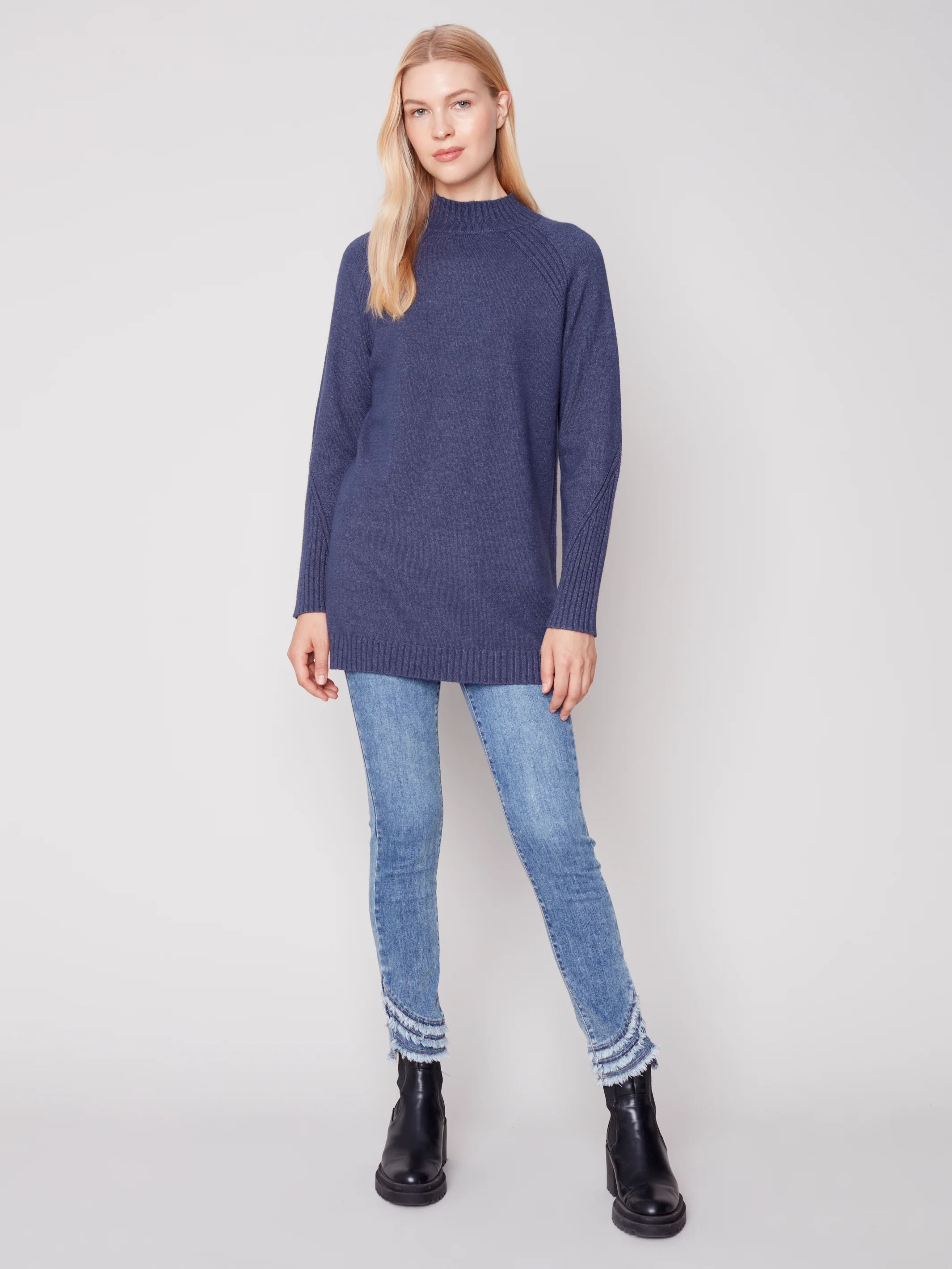 Charlie B -C2597-974A-Mock NK Sweater-Denim