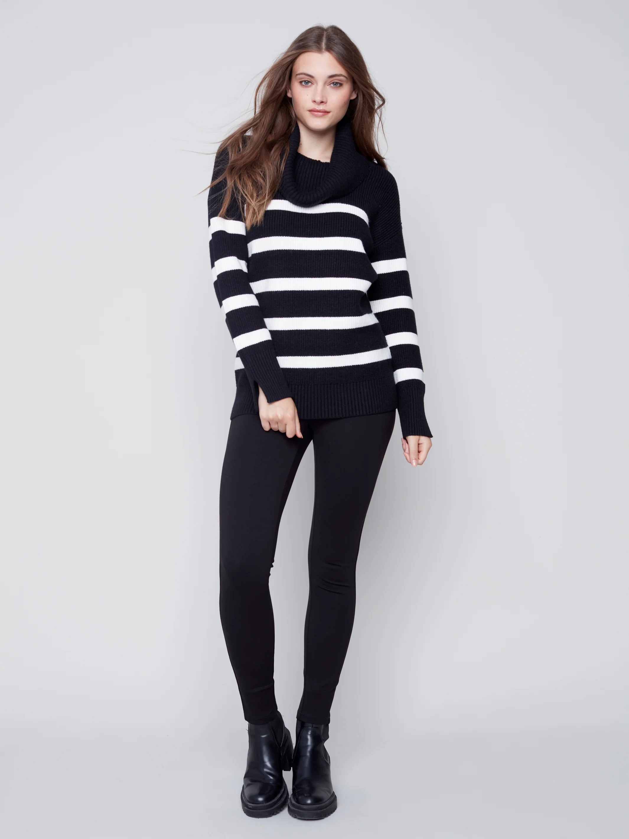 Charlie B -C2600-736A-Stripe  Sweater-Black