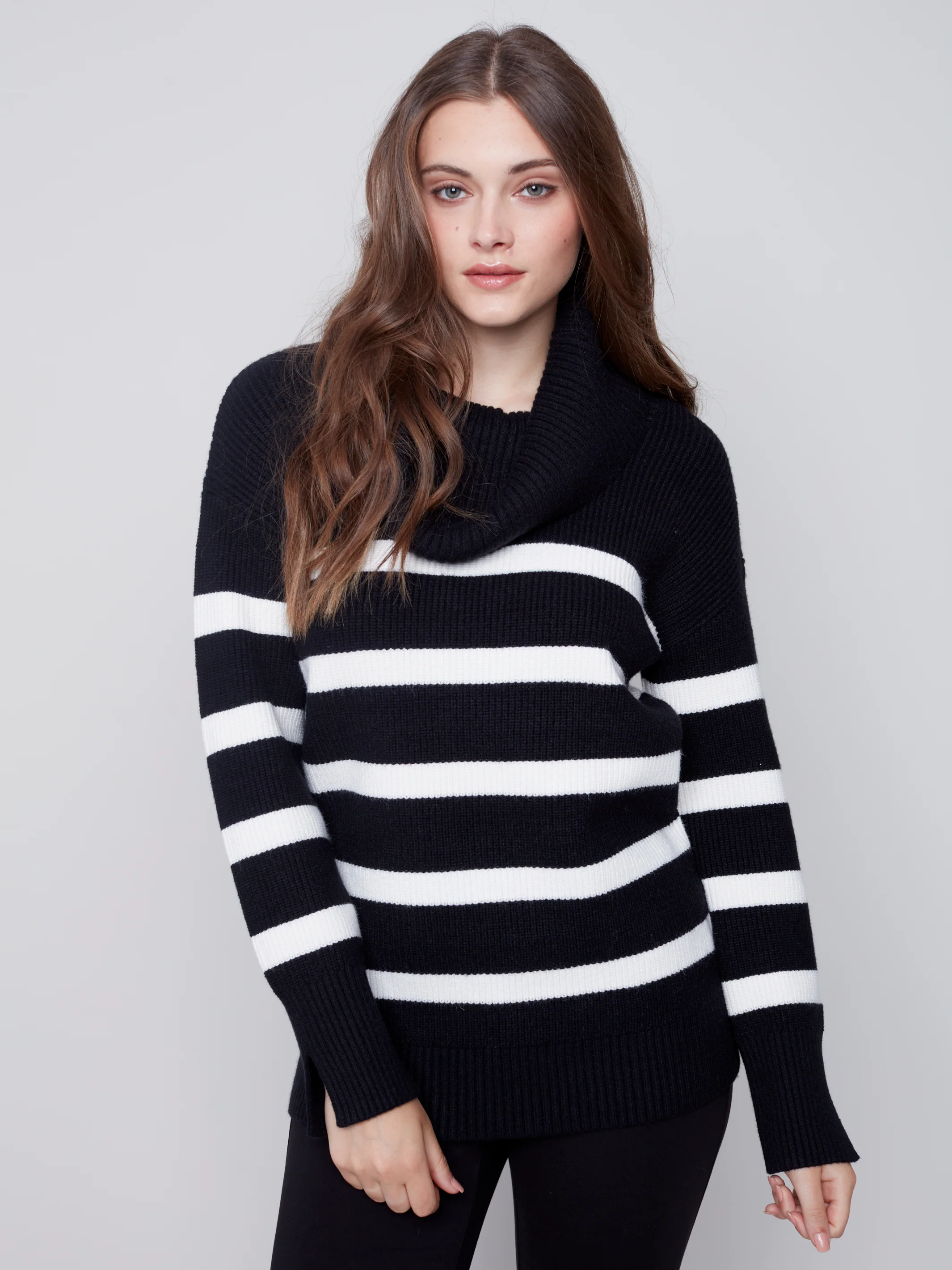 Charlie B -C2600-736A-Stripe  Sweater-Black - Image 2