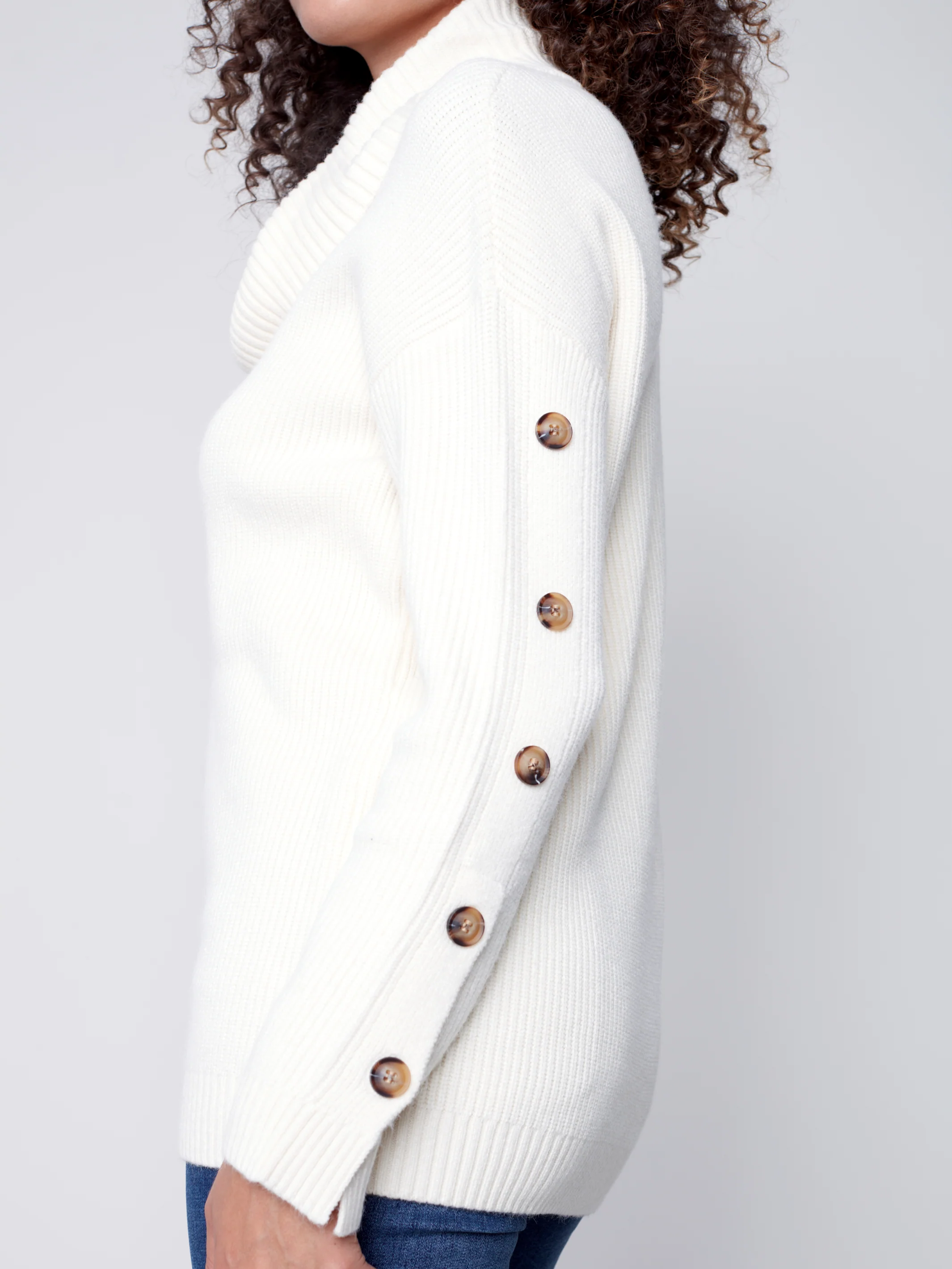 Charlie B -C2604-736A-Turtle NK Sweater-Ecru - Image 4