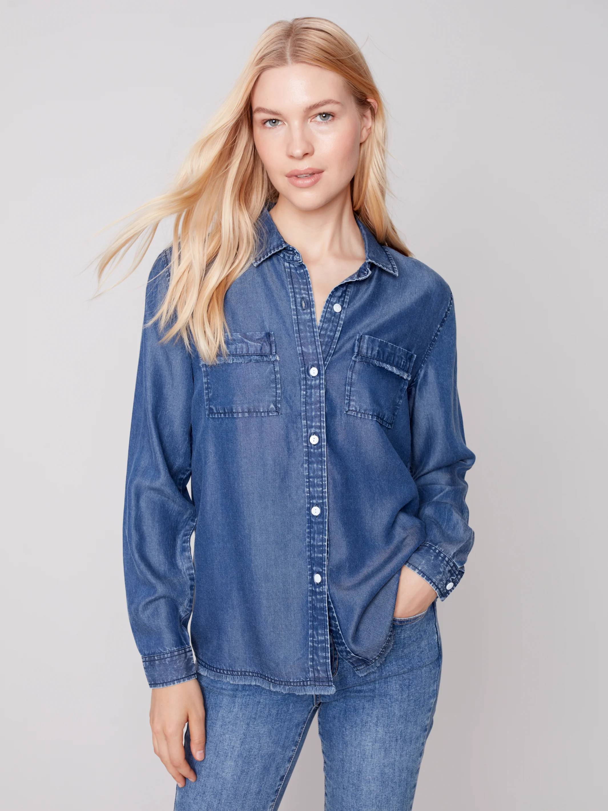 Charlie B -C4488D-673B-Tencel Shirt -Denim - Image 2