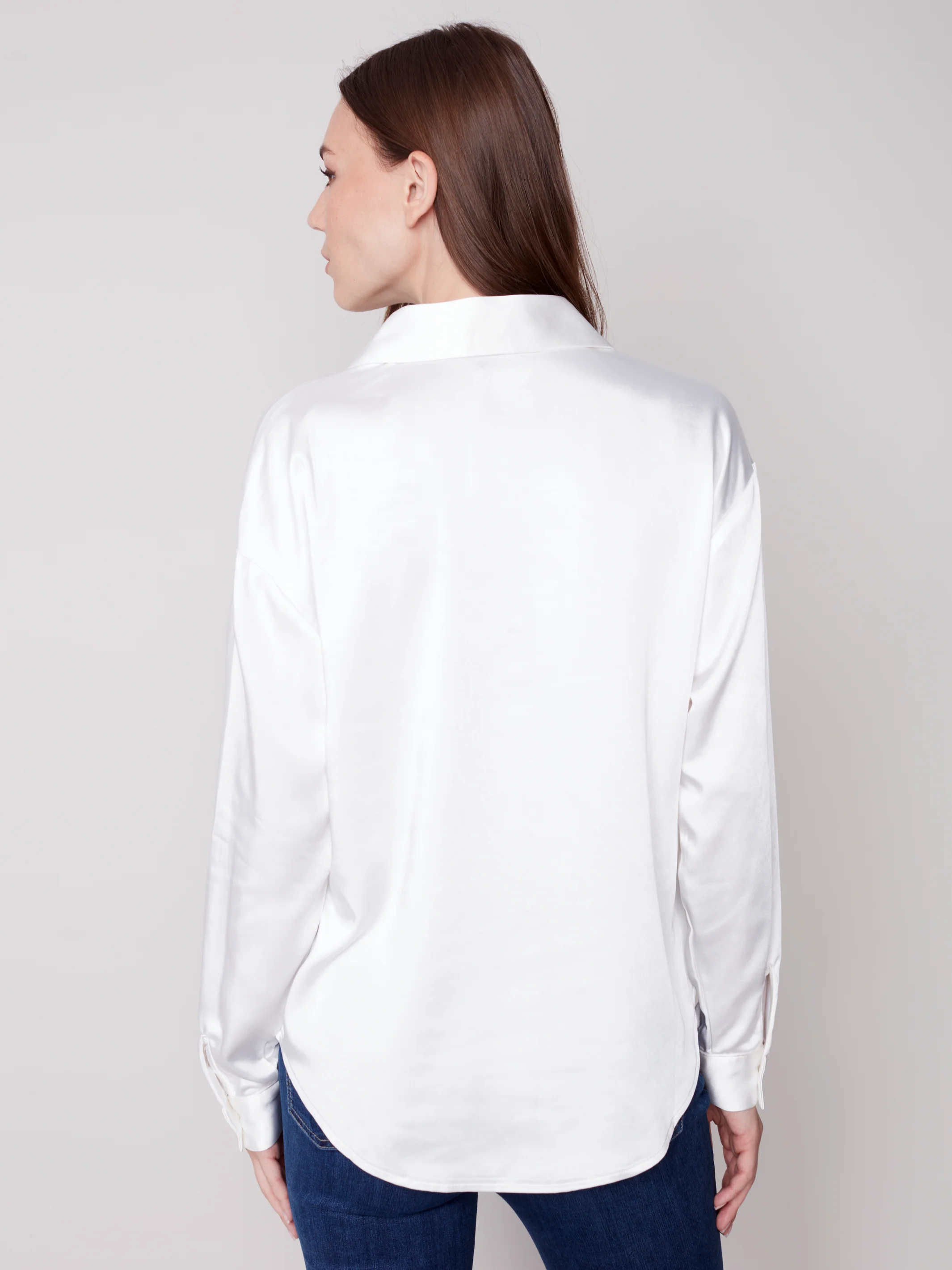 Charlie B -C4489-678B-Satin Shirt-Ecru - Image 6