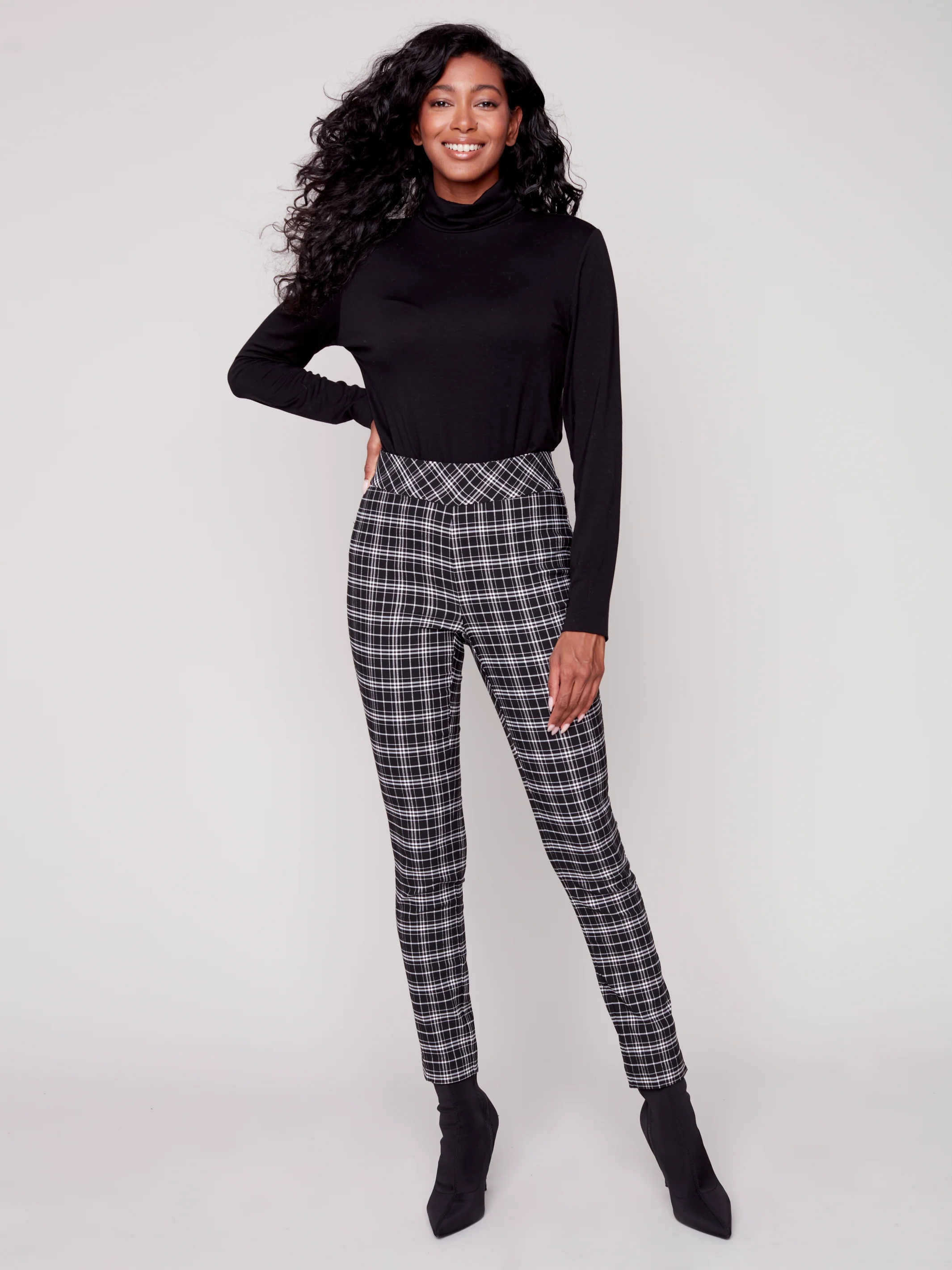 Charlie B -C5292-749B- Plaid Pant-Black/White - Image 2