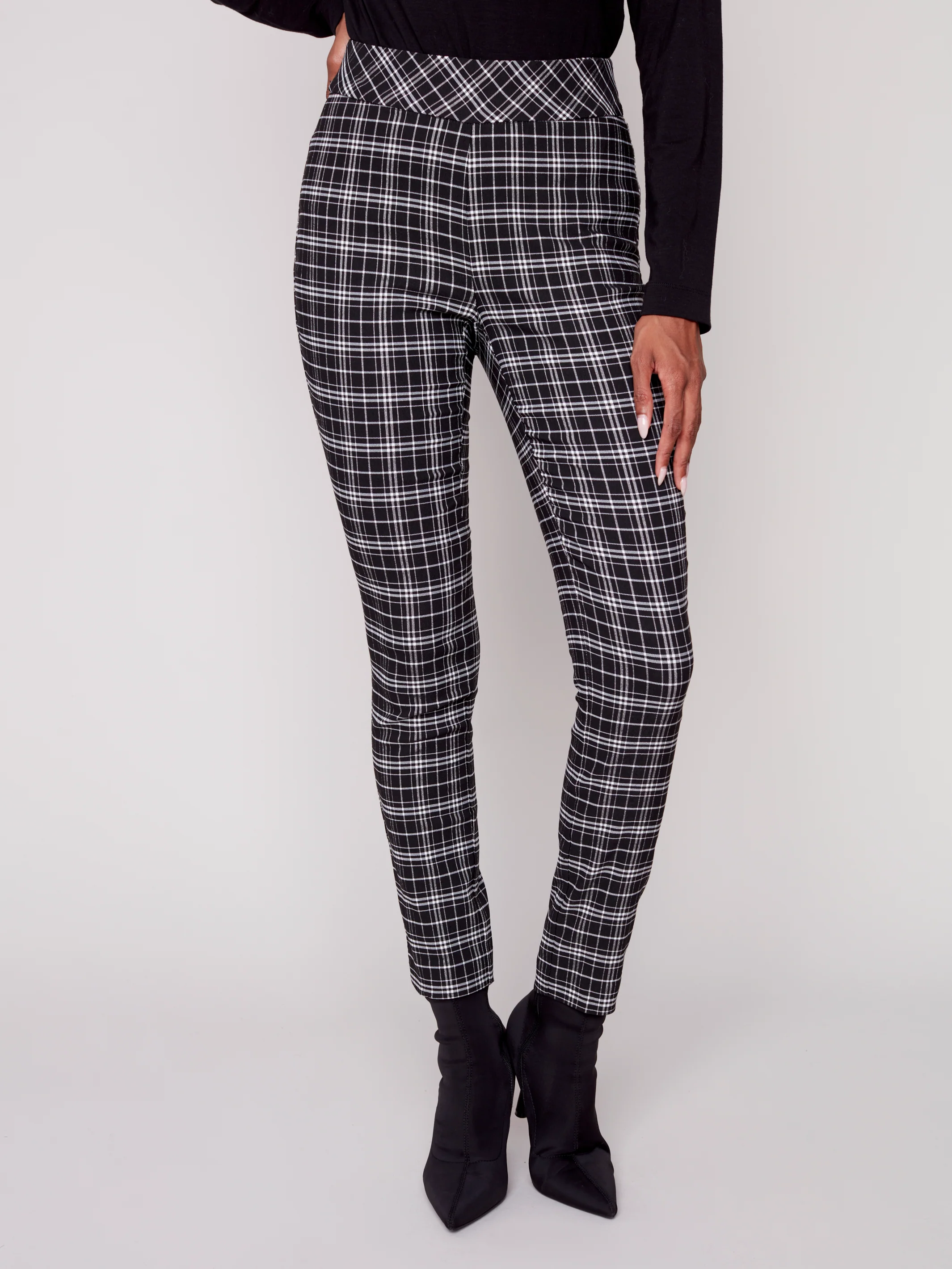 Charlie B -C5292-749B- Plaid Pant-Black/White - Image 3