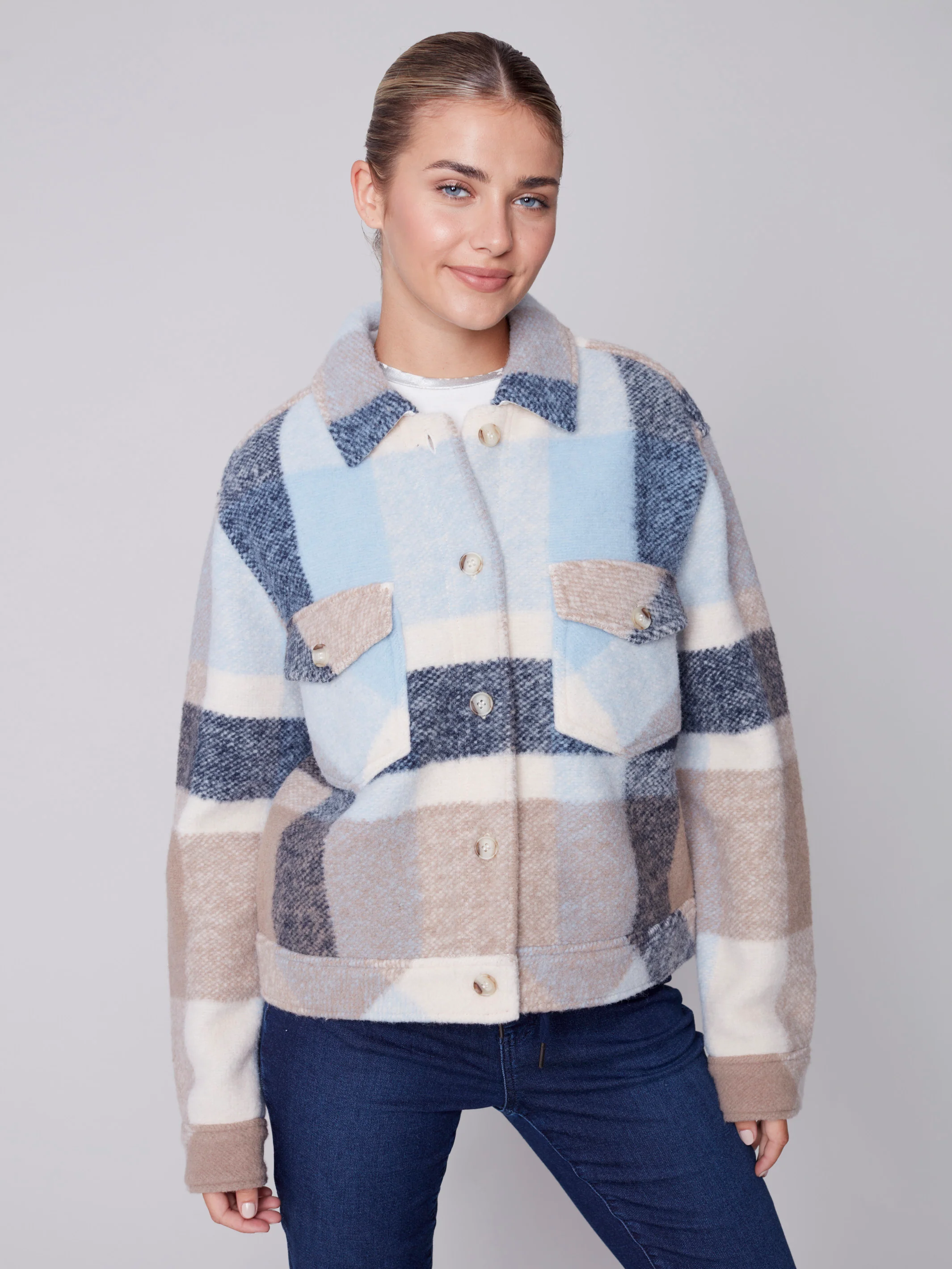 Charlie B -C6210R-174B-Plaid Jacket-Snow Flake - Image 5