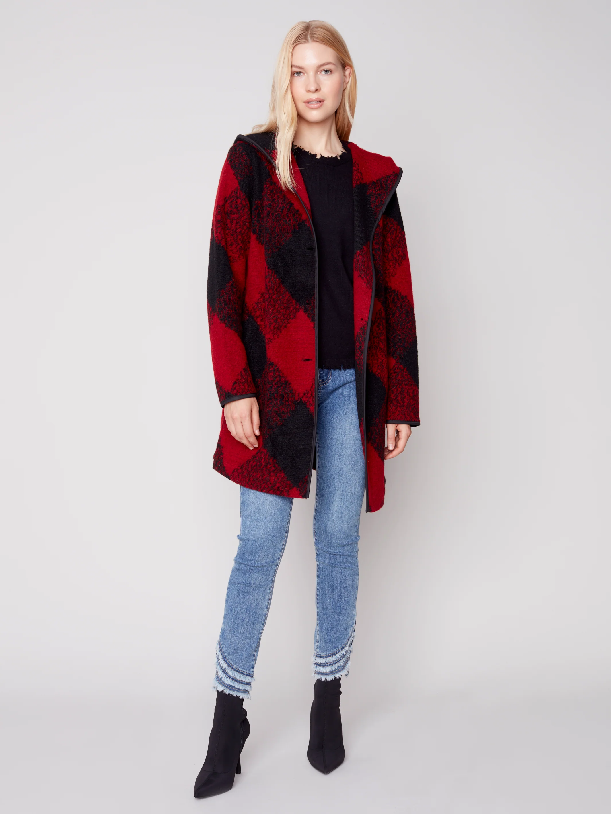 Charlie B -C6267-174B- Plaid Wool Coat-Ruby - Image 2