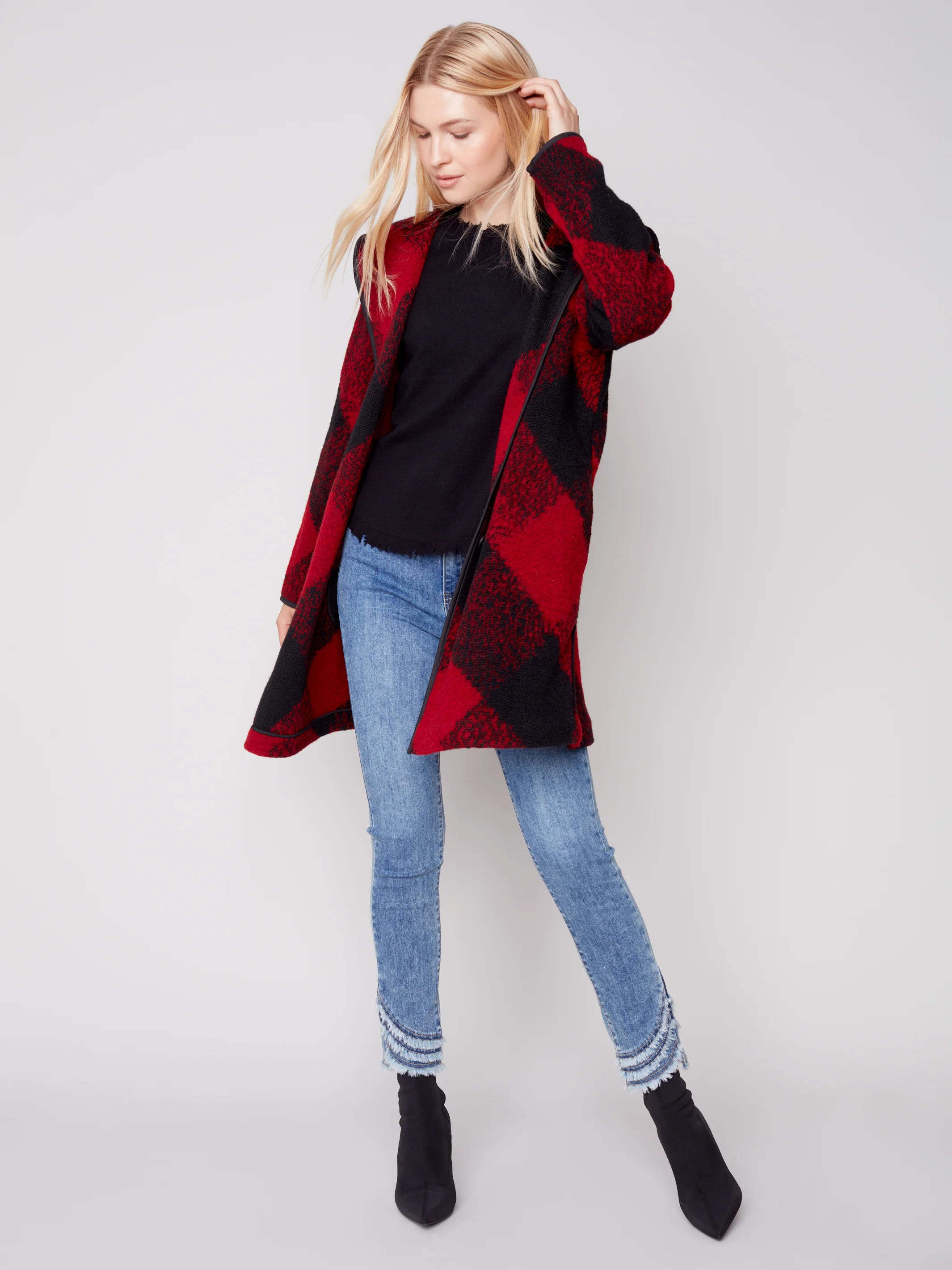 Charlie B -C6267-174B- Plaid Wool Coat-Ruby - Image 3