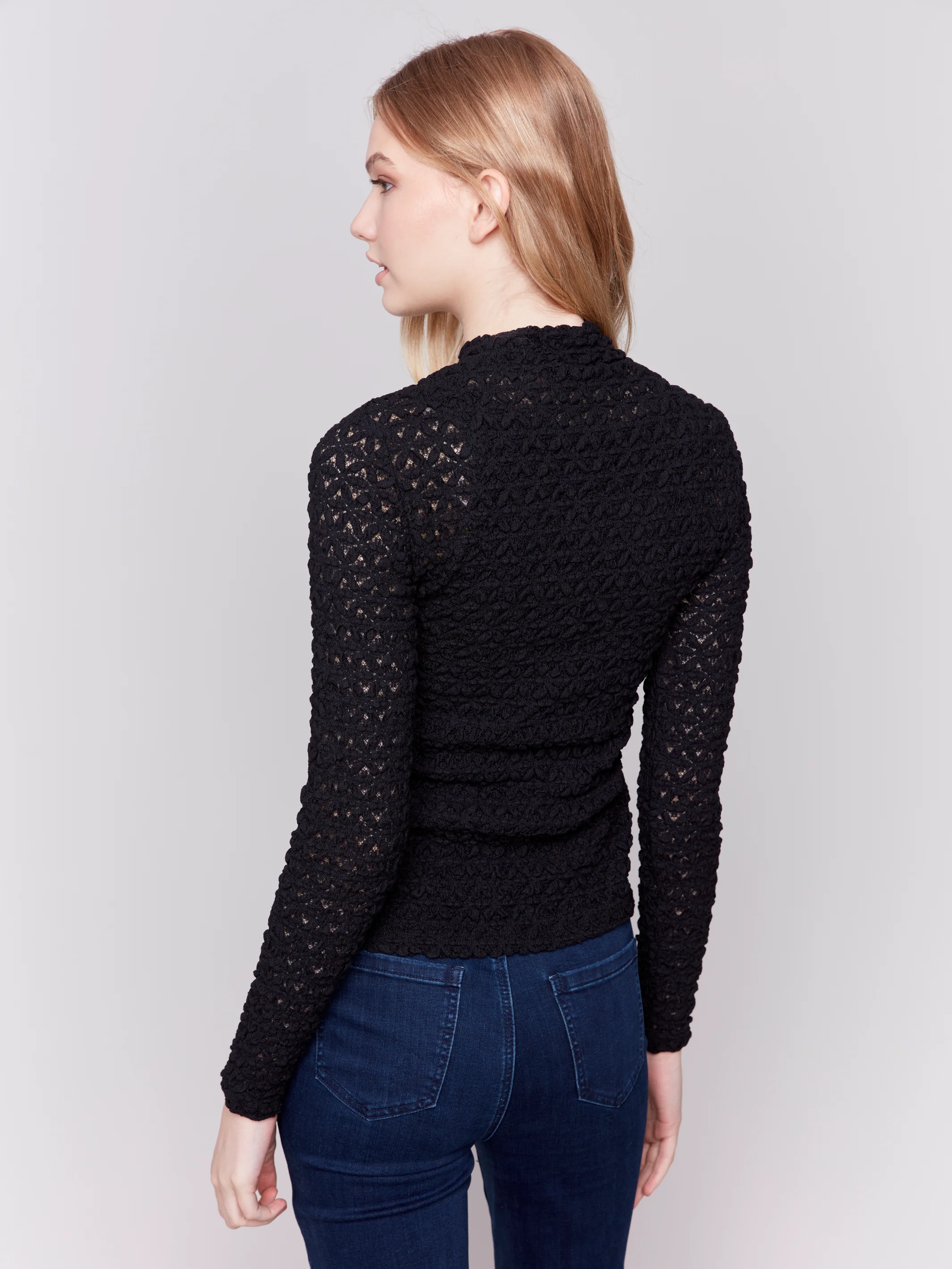 Charlie B -C1371XPK-001-Mock Neck Basic Top-Black - Image 4