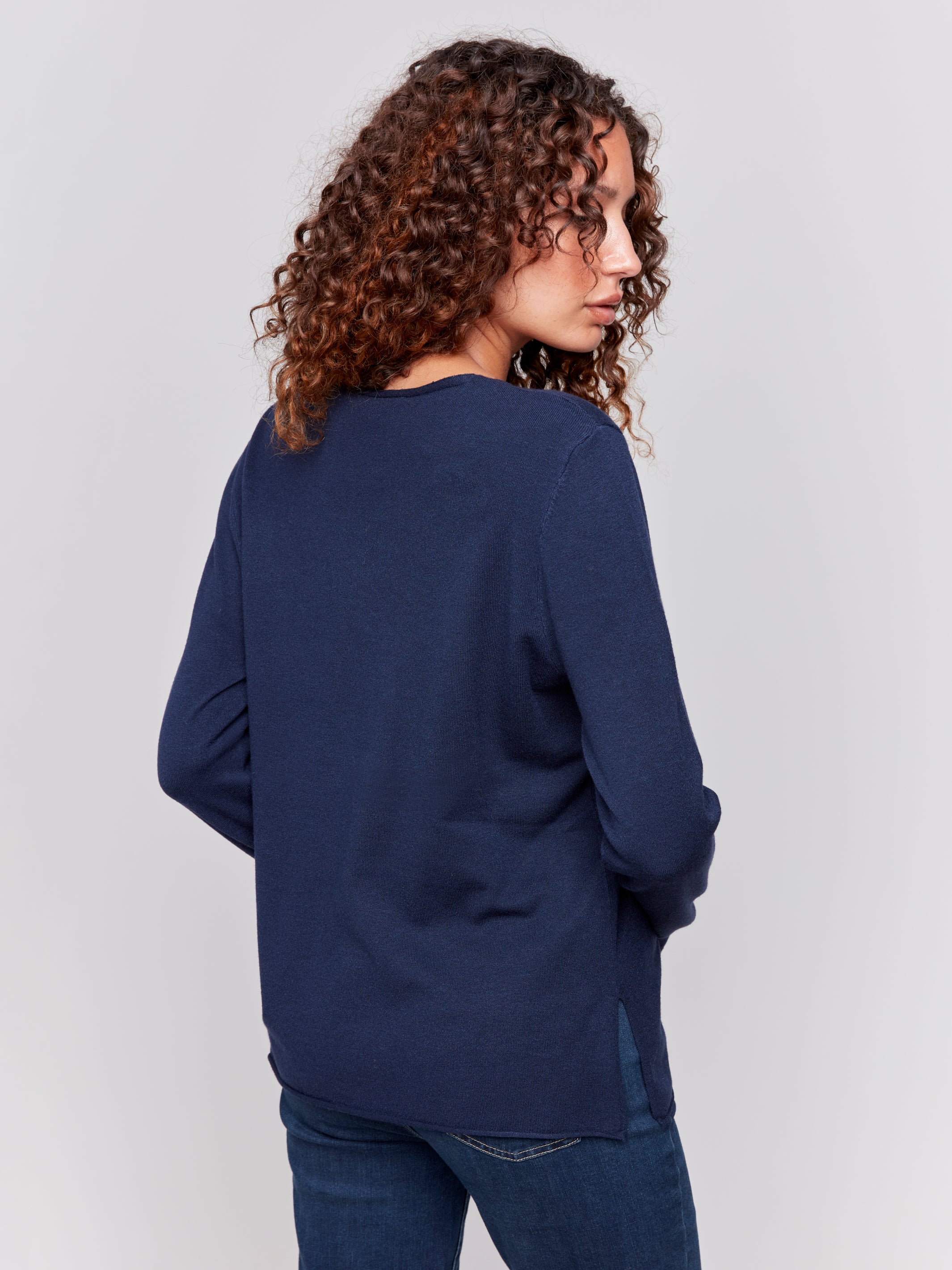 Charlie B -C2279Z-117-Solid Basic Sweater-Navy - Image 5