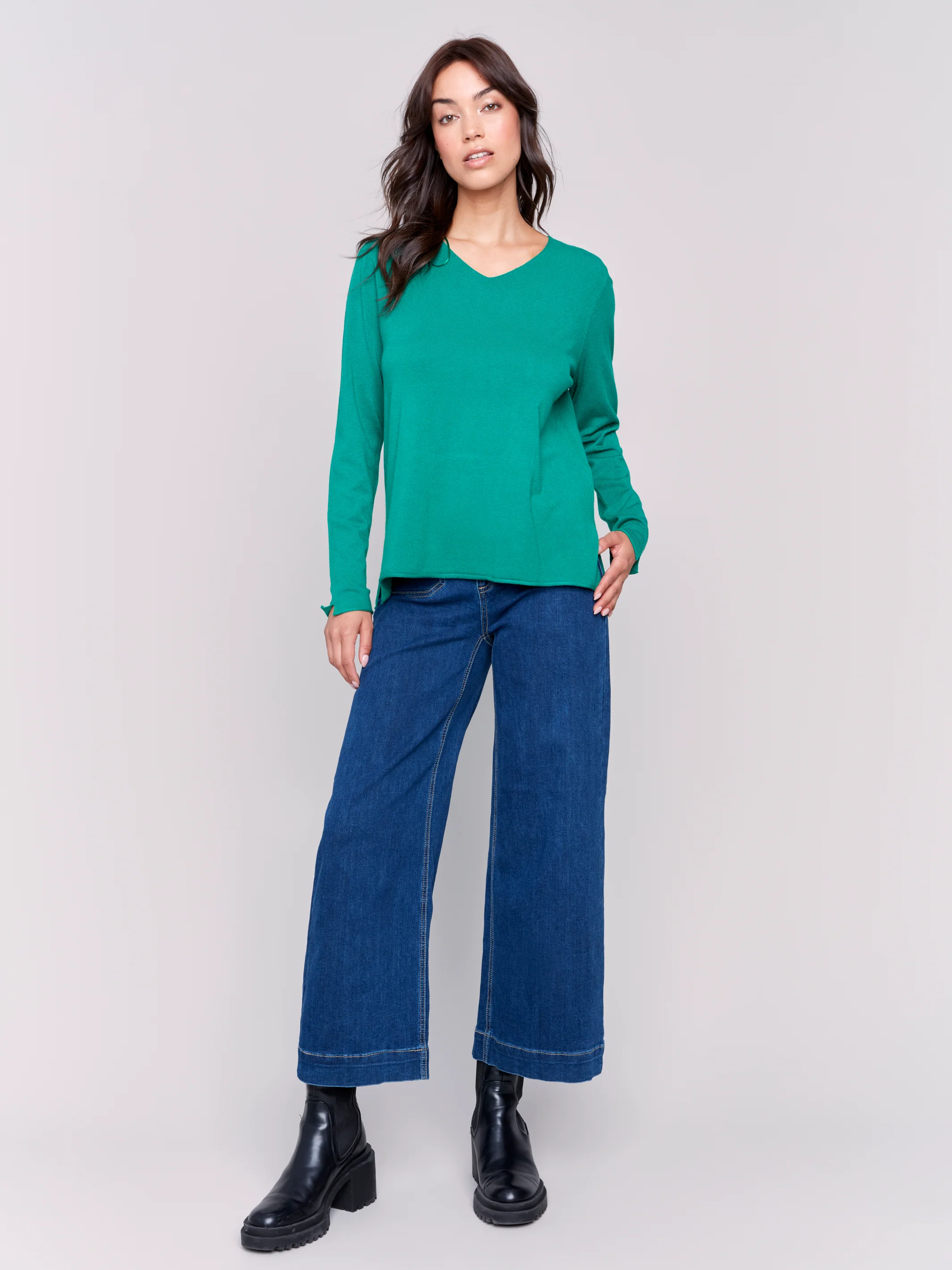 Charlie B -C2279Z-403-Solid Basic Sweater-Forest