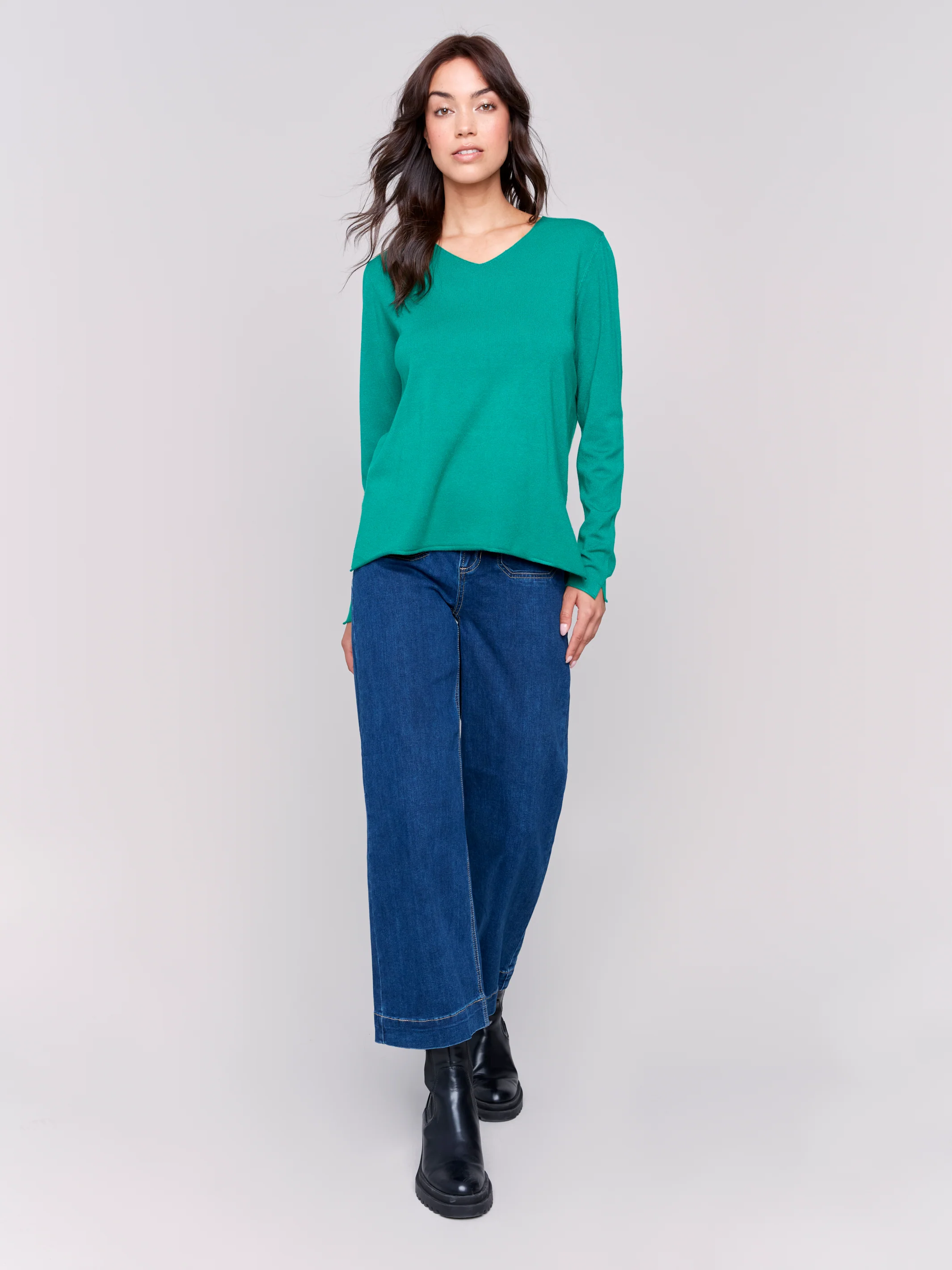 Charlie B -C2279Z-403-Solid Basic Sweater-Forest - Image 2