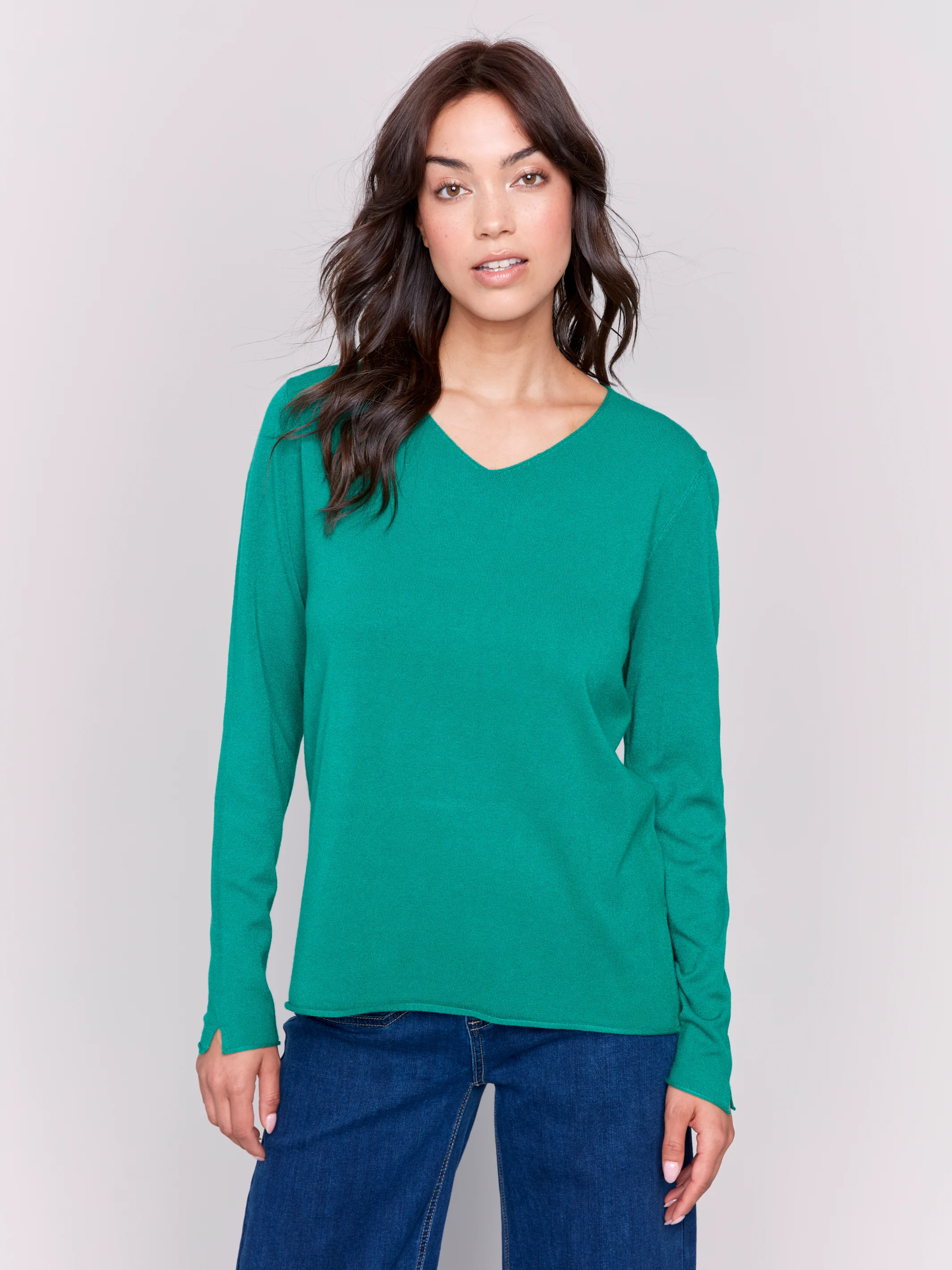 Charlie B -C2279Z-403-Solid Basic Sweater-Forest - Image 3