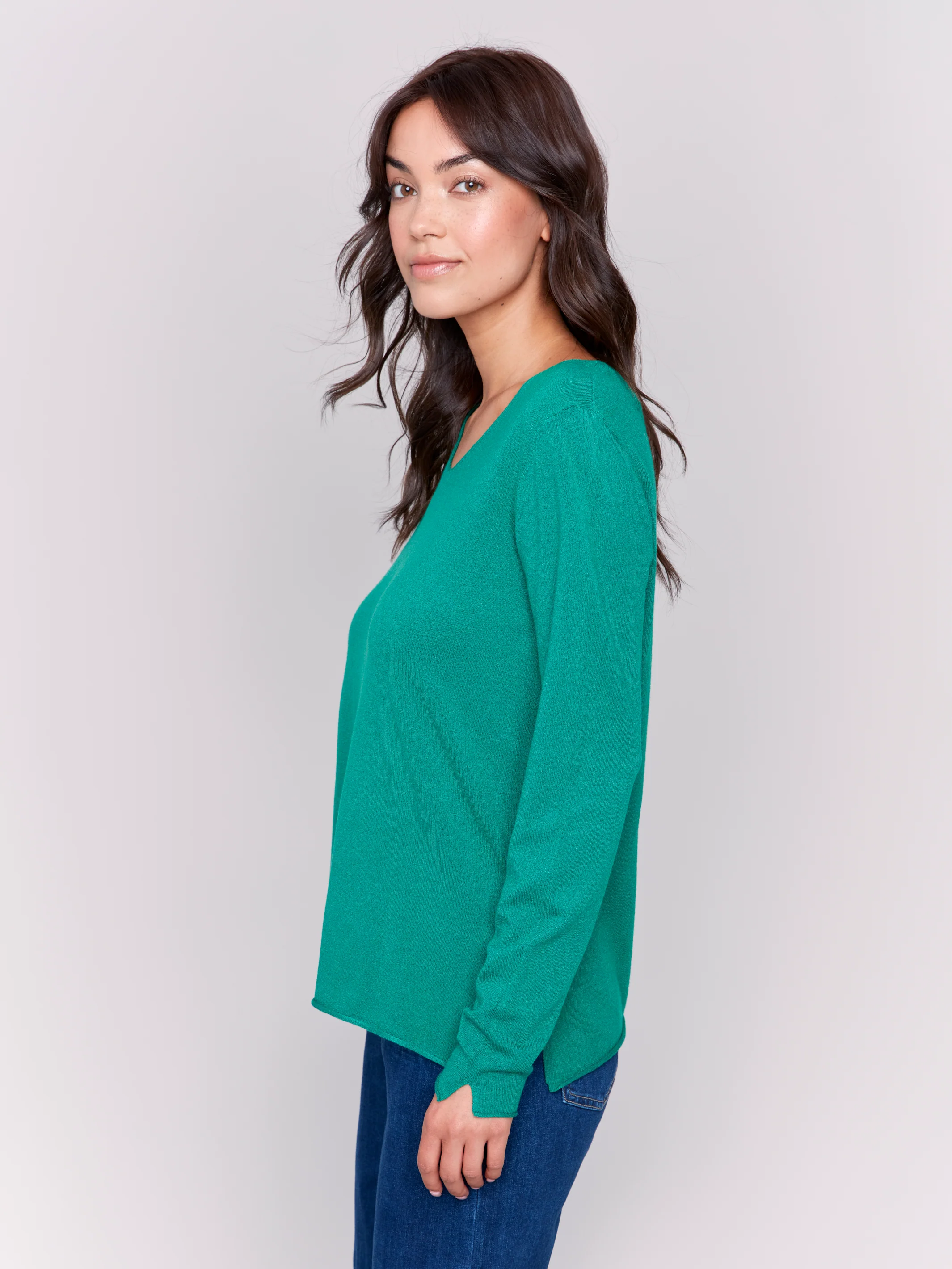 Charlie B -C2279Z-403-Solid Basic Sweater-Forest - Image 4