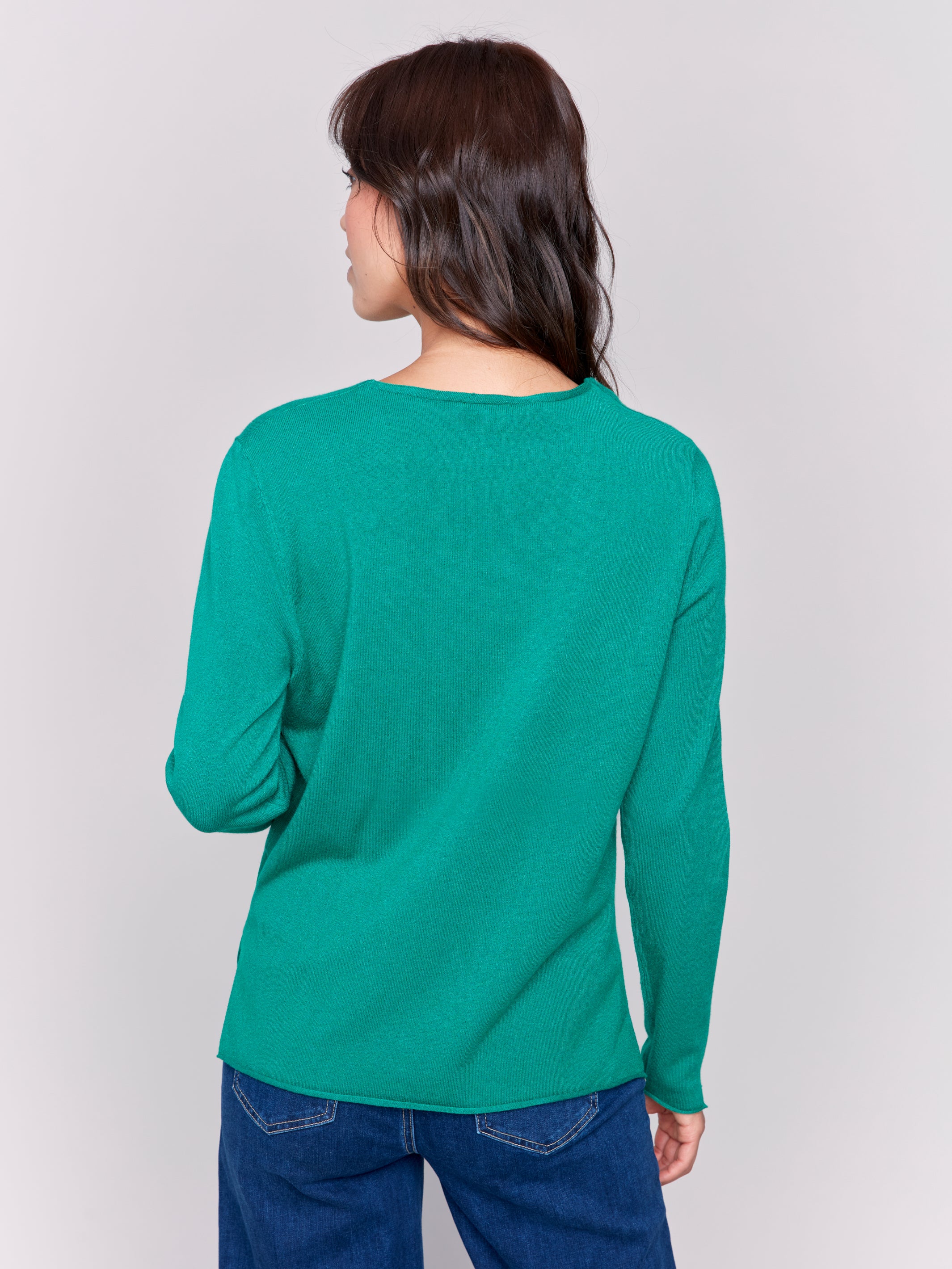 Charlie B -C2279Z-403-Solid Basic Sweater-Forest - Image 5