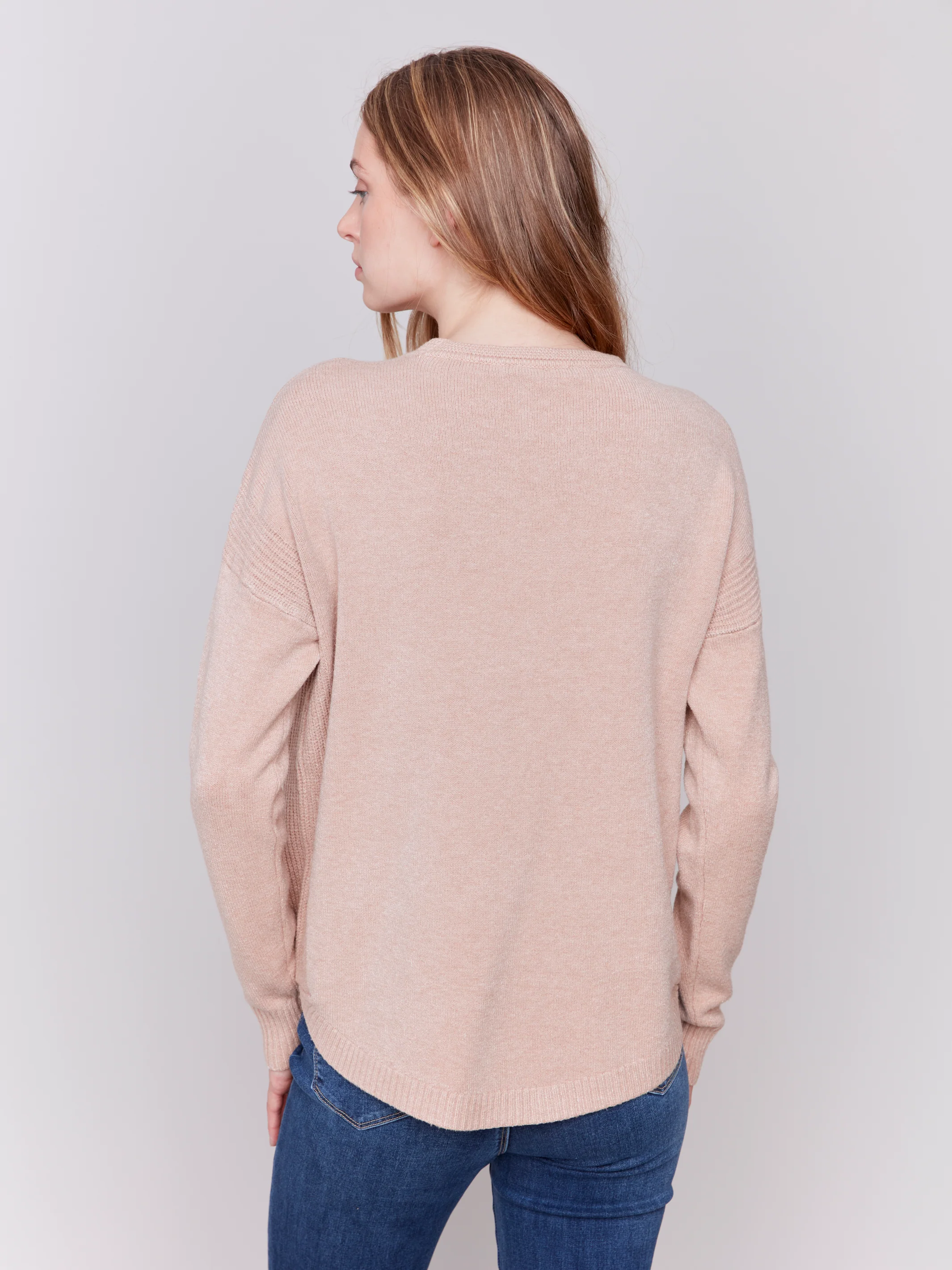 Charlie B -C2420RR-511-Sweater W/Removable Scarf-Truffle - Image 5